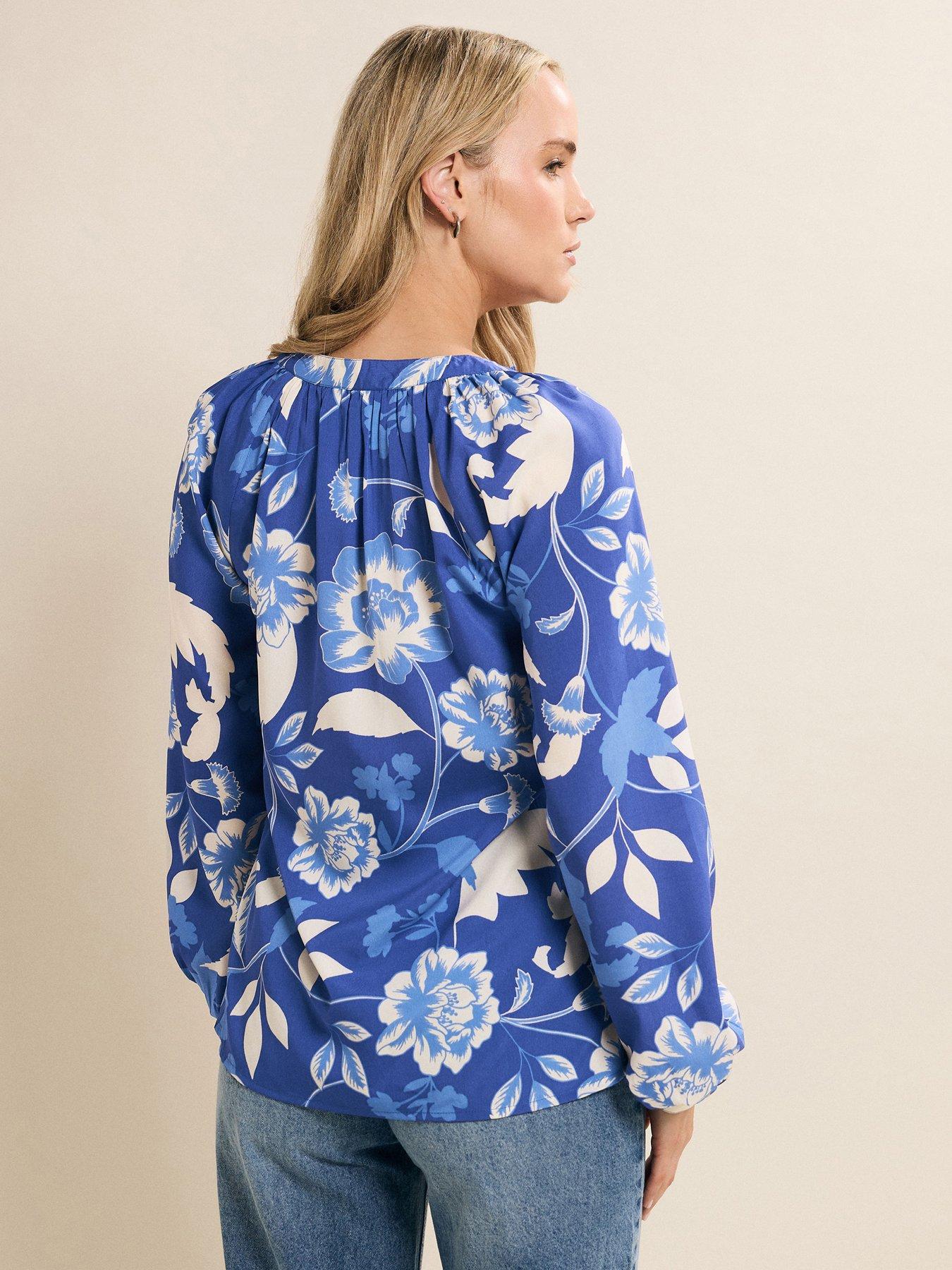 Image 2 of 4 of Long Tall Sally Floral Half Button Shirt - Blue