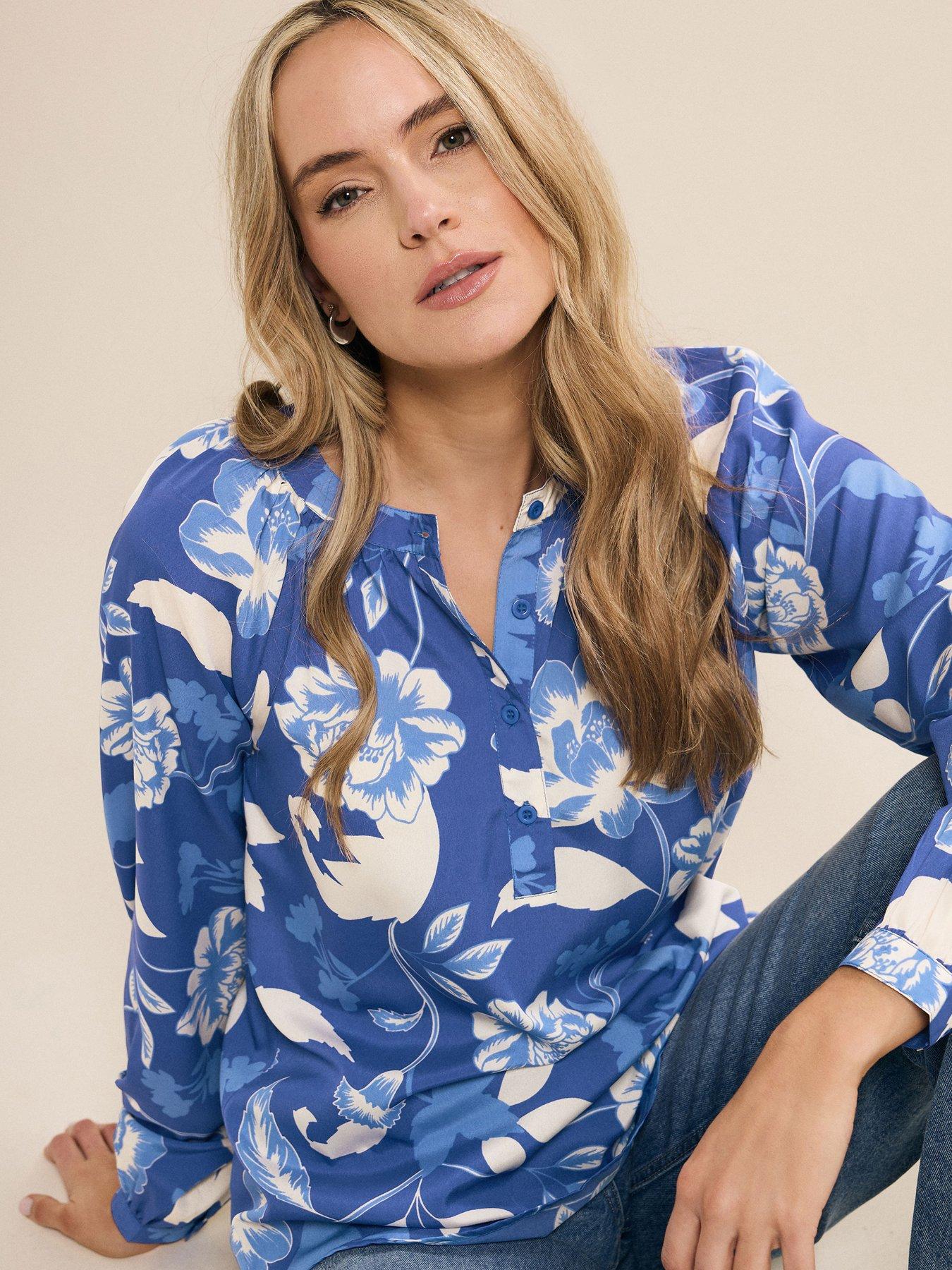 Image 4 of 4 of Long Tall Sally Floral Half Button Shirt - Blue