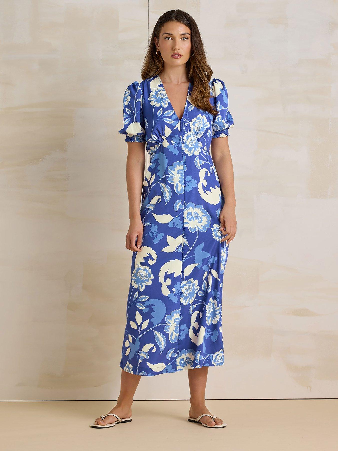 undefined Floral Tea Midi Dress - Blue