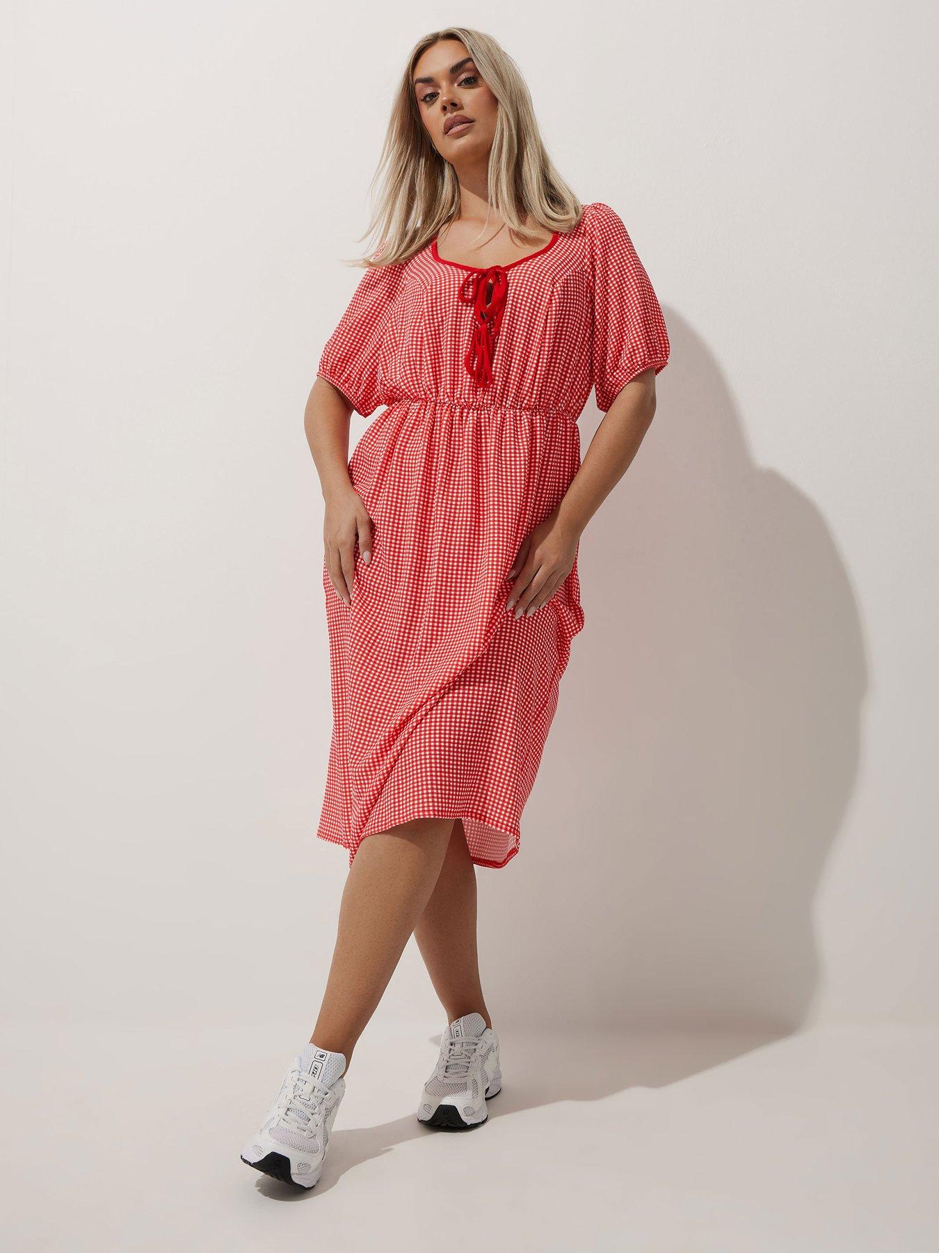 Image 1 of 4 of Yours Curve Red Check Midi Dress