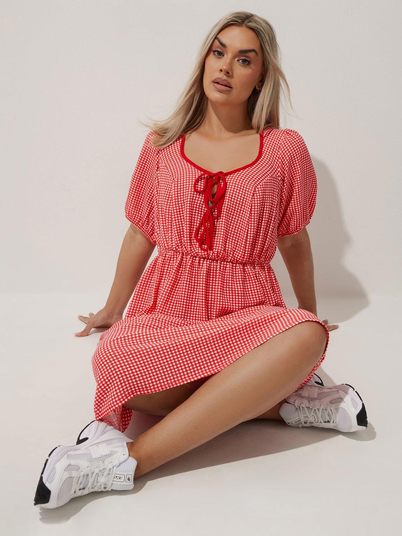 Image 4 of 4 of Yours Curve Red Check Midi Dress
