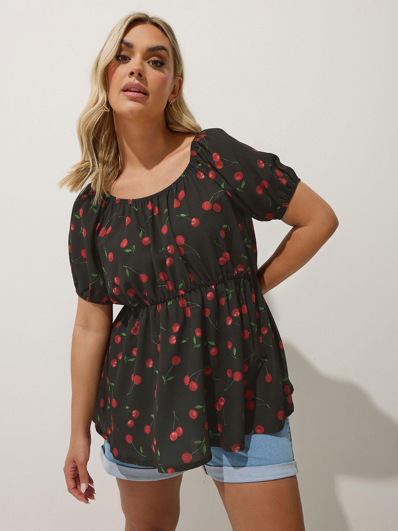 undefined Curve Cherry Puff Sleeve Top