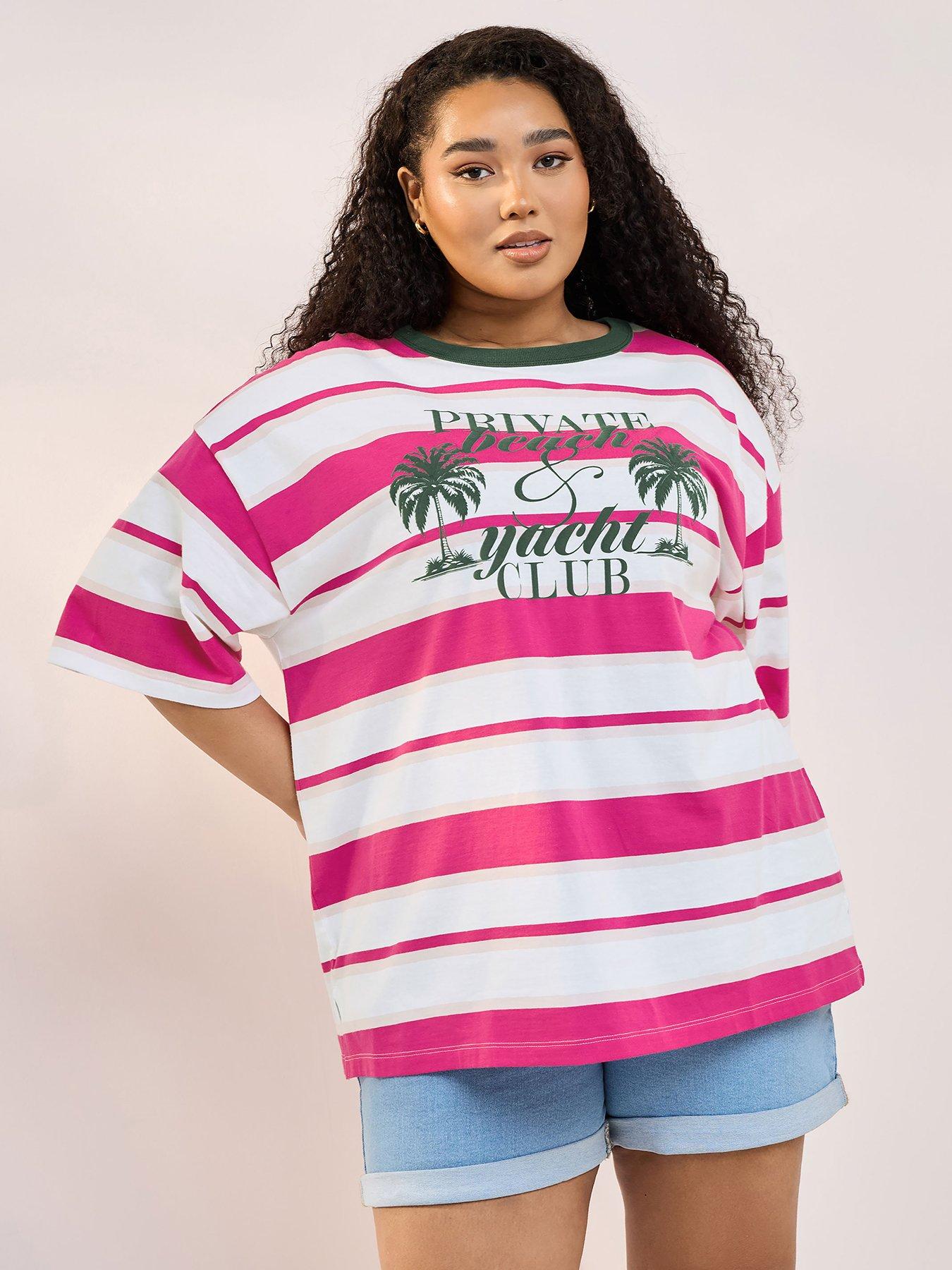 undefined Curve Contrast Neck Stripe Beach Top