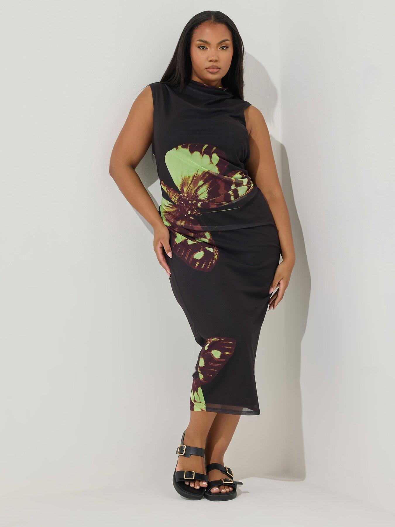 undefined Curve Butterfly Mesh Dress