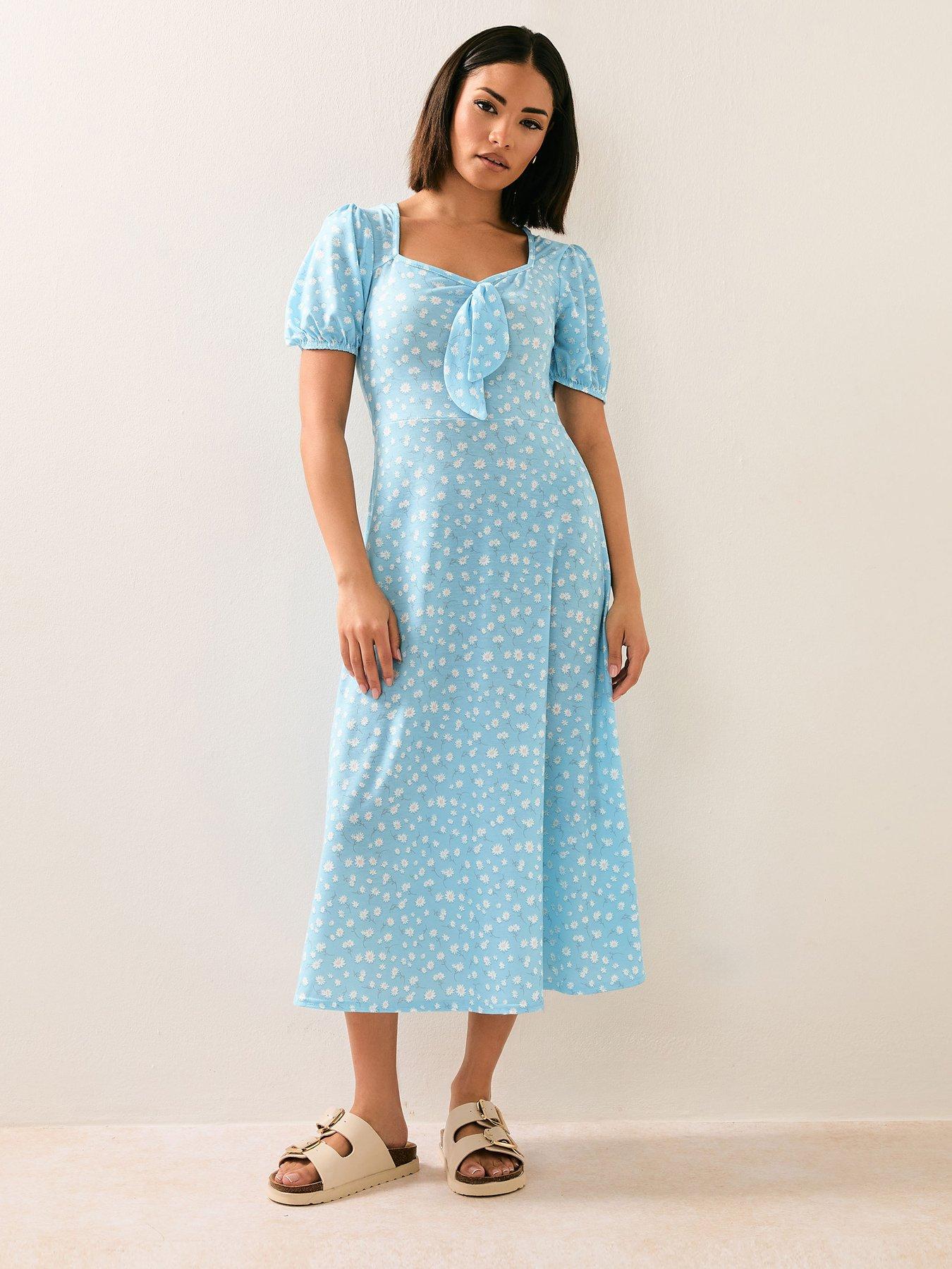 Image 3 of 6 of PixieGirl Petite Daisy Tie Front Midi Dress