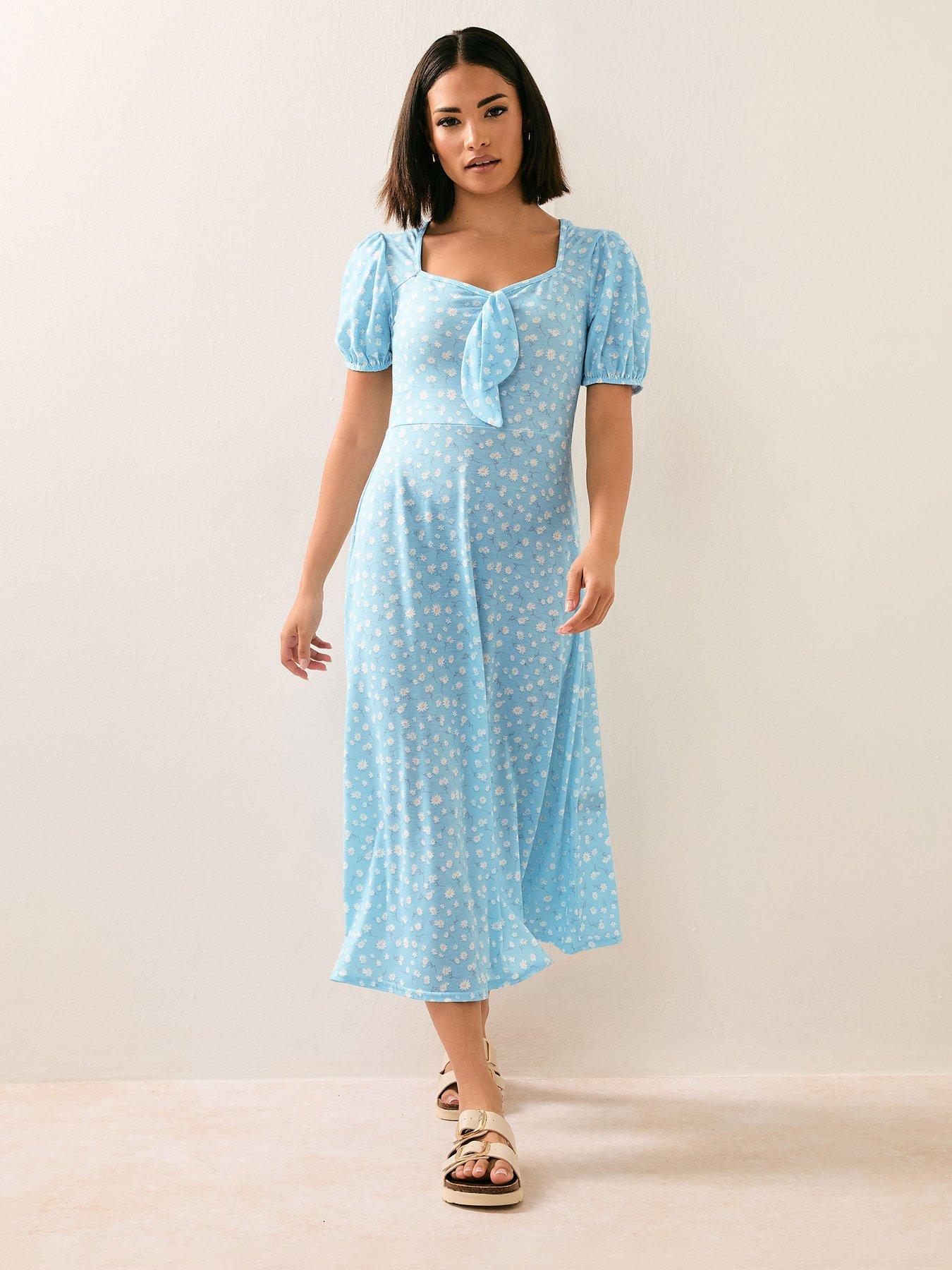 Image 5 of 6 of PixieGirl Petite Daisy Tie Front Midi Dress