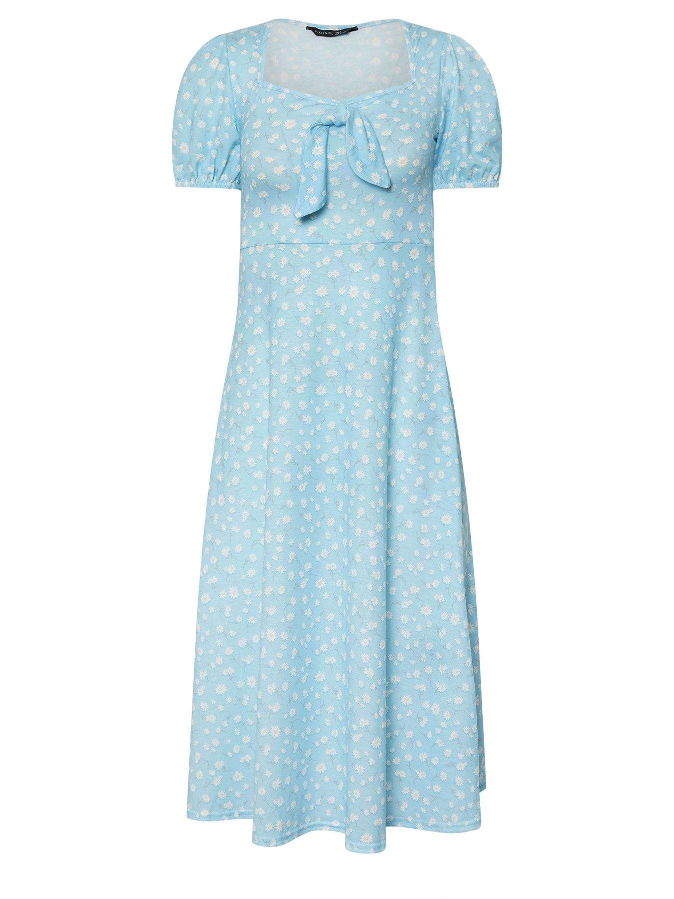 Image 6 of 6 of PixieGirl Petite Daisy Tie Front Midi Dress