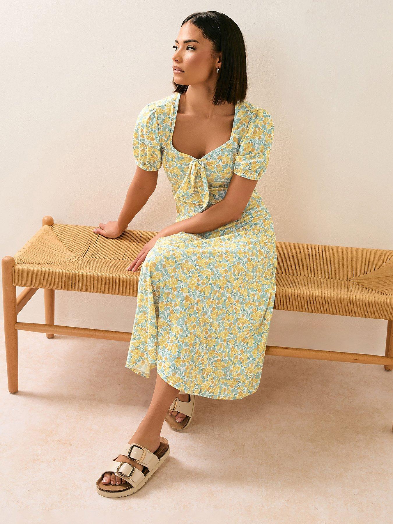 Image of PixieGirl Petite Daisy Tie Front Midi Dress