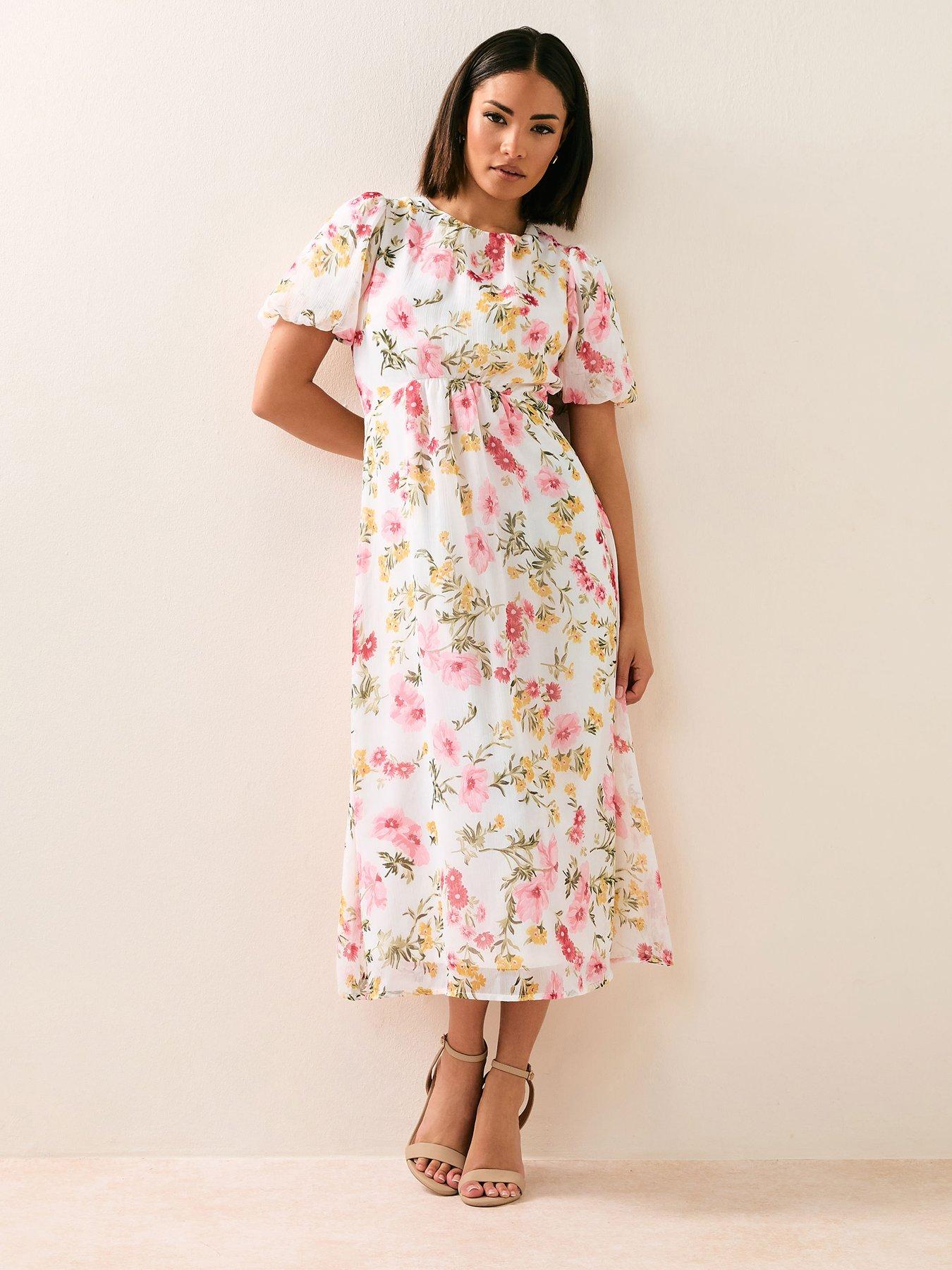 undefined Petite Floral Tie Back Midi Dress
