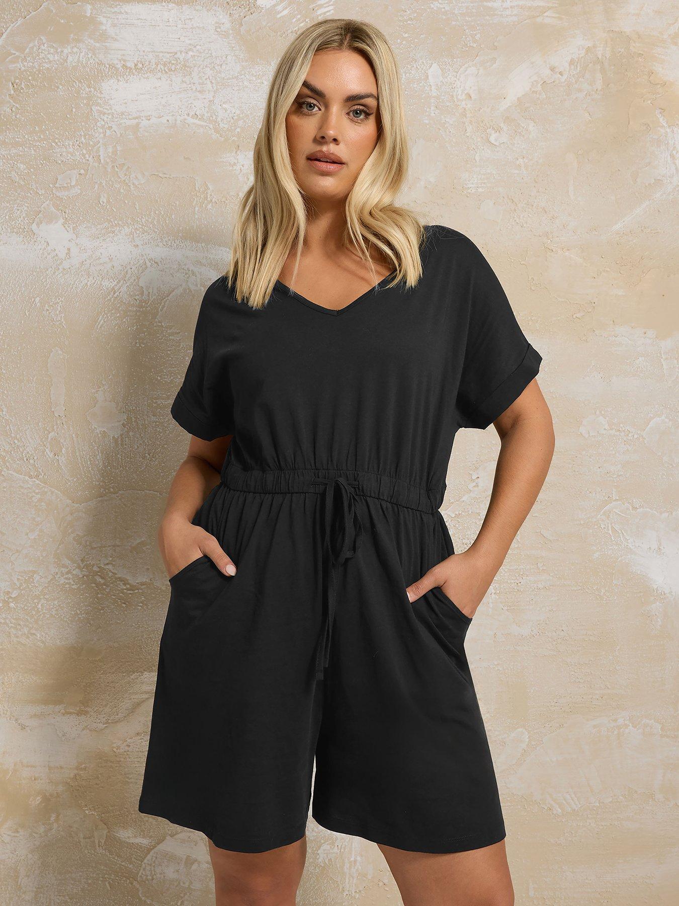 Image 1 of 4 of Yours Curve Cotton Keyhole Playsuit - Black