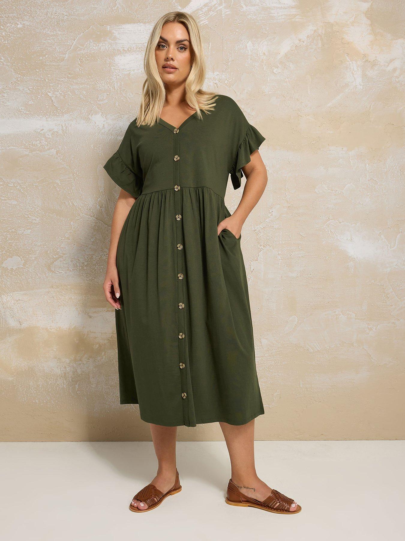 Image 1 of 4 of Yours Curve Frill Sleeve Button Peplum Dress