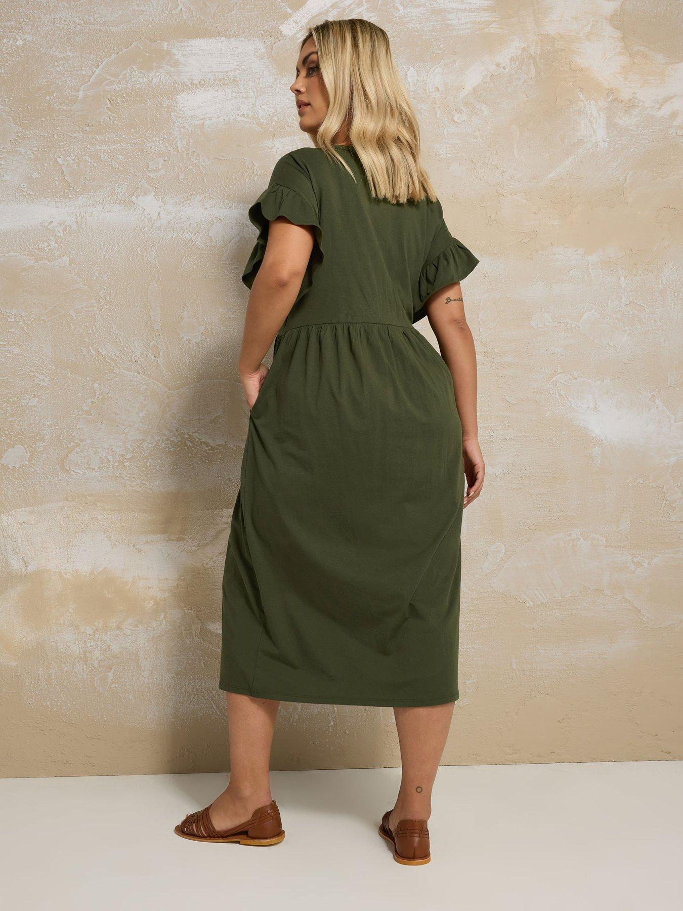 Image 2 of 4 of Yours Curve Frill Sleeve Button Peplum Dress
