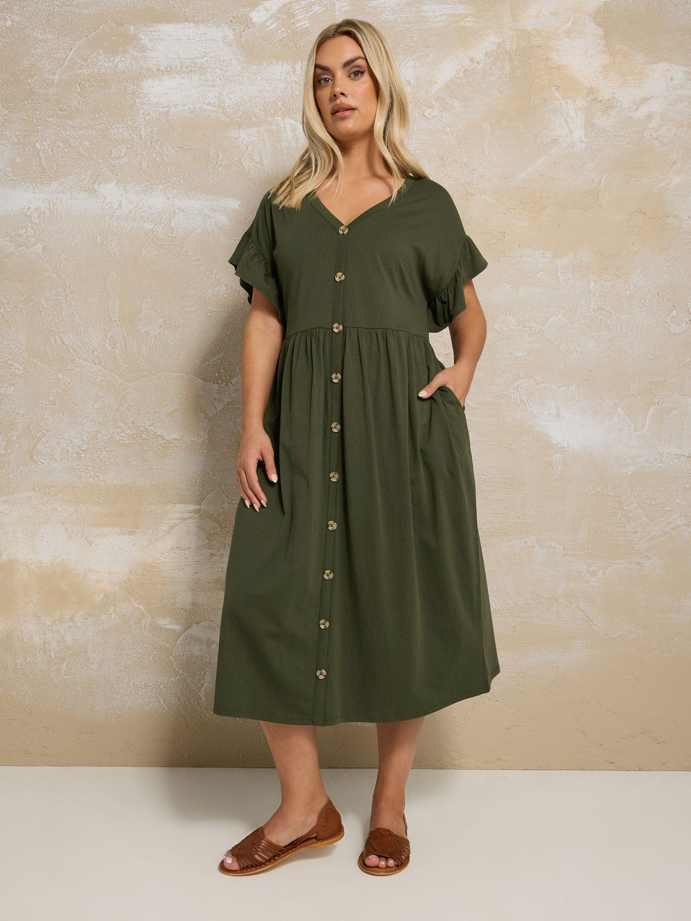 Image 3 of 4 of Yours Curve Frill Sleeve Button Peplum Dress
