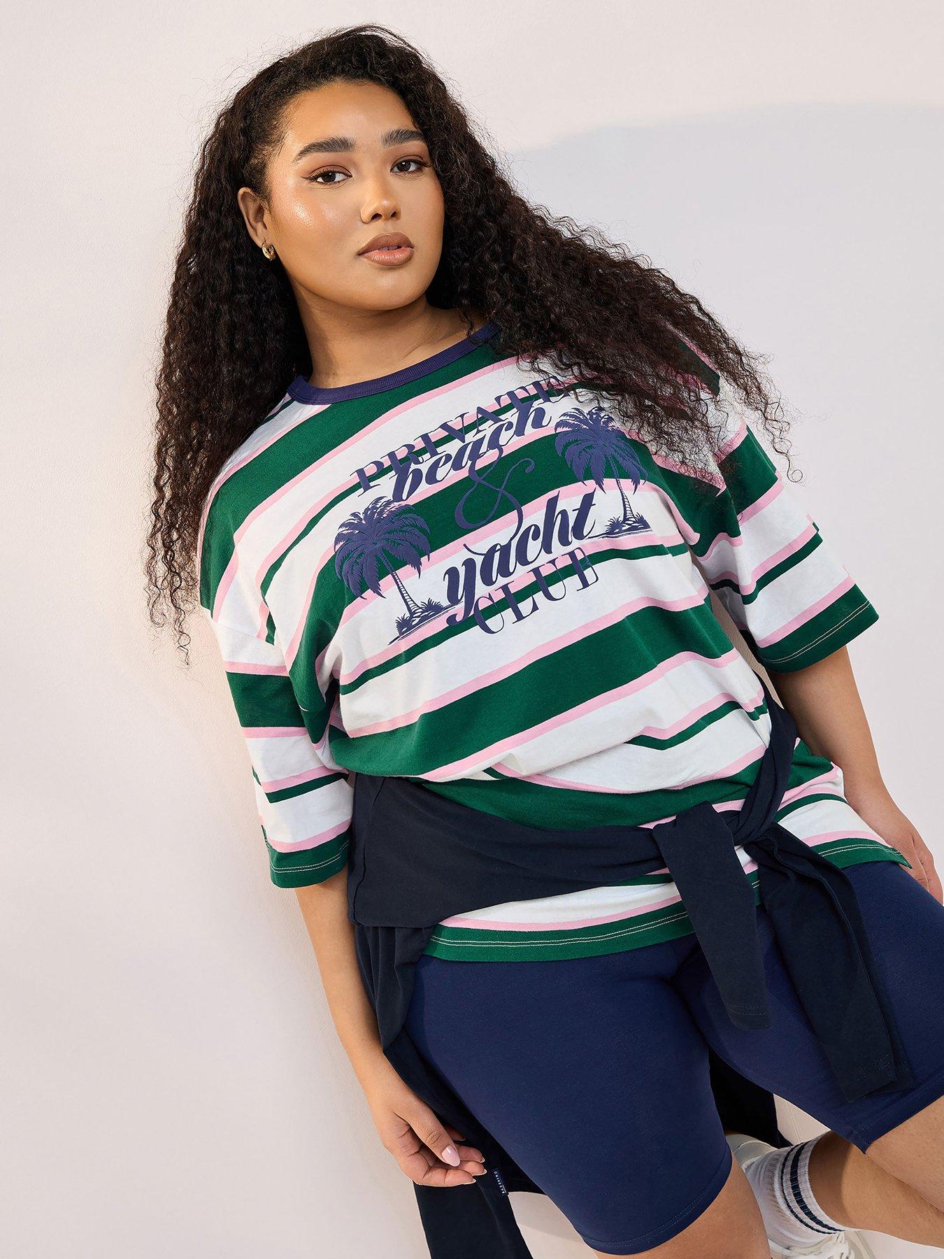 undefined Curve Contrast Neck Stripe Beach Top