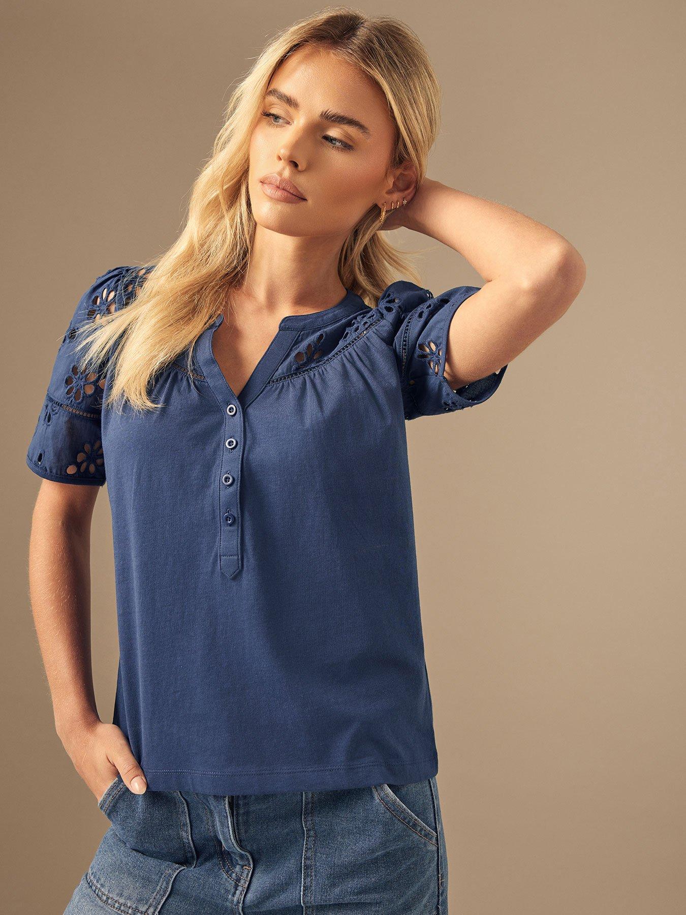 undefined Petite Broderie Sleeve T-Shirt - Ivory