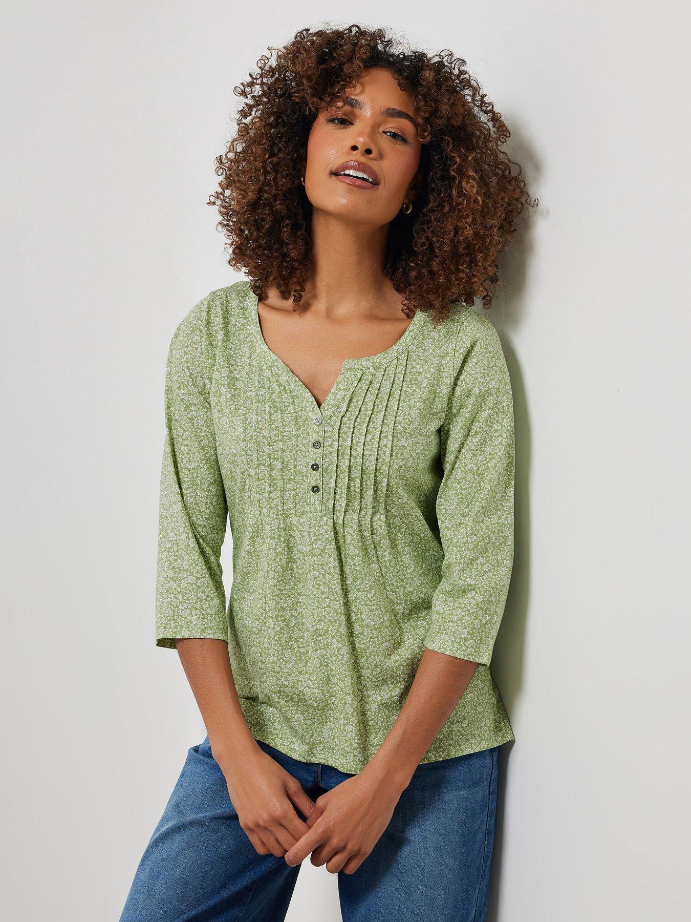 undefined 3/4 Sleeve Henley Top - White