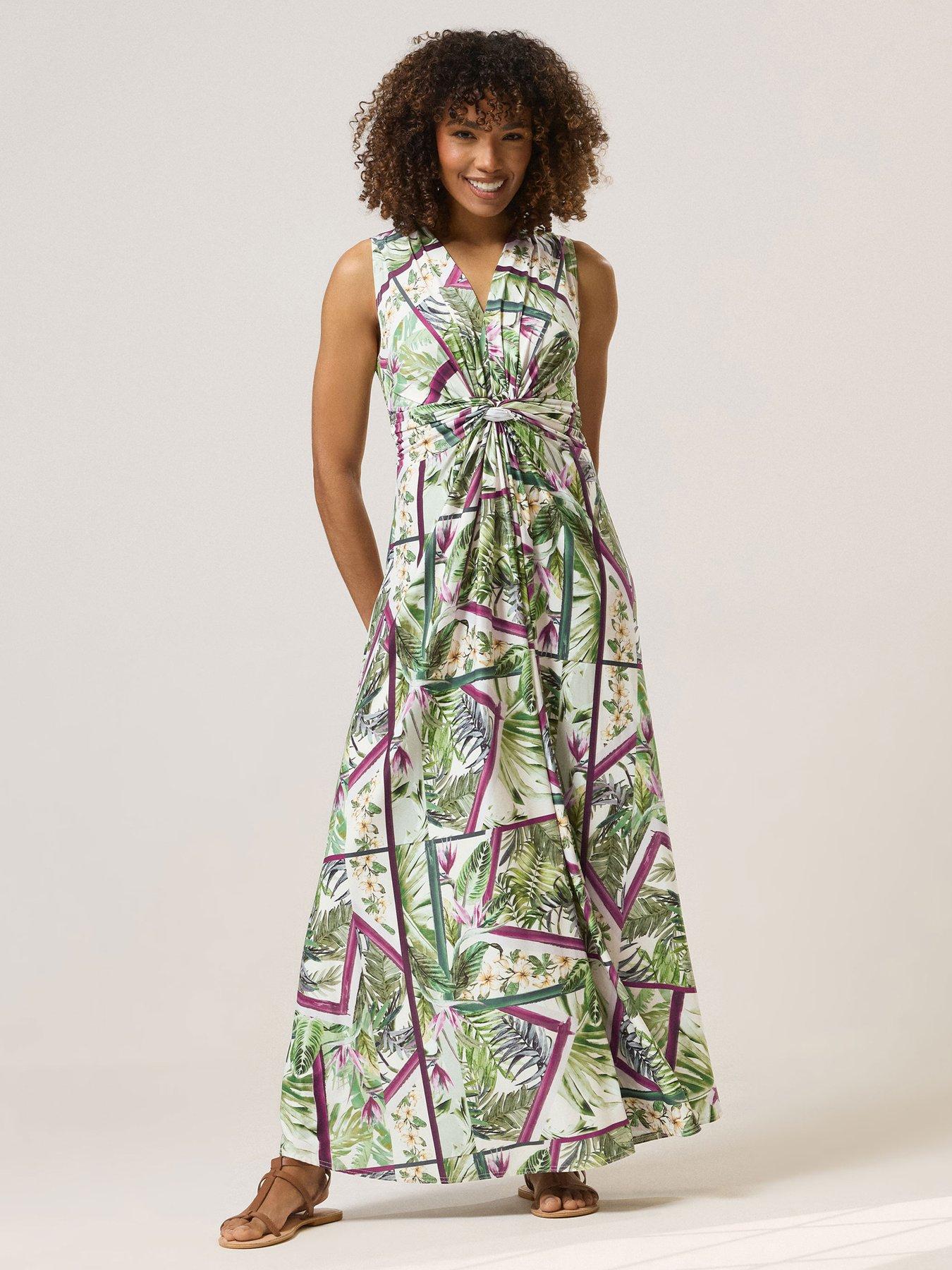 undefined Tropical Twist Front Sleeveless Maxi -Green