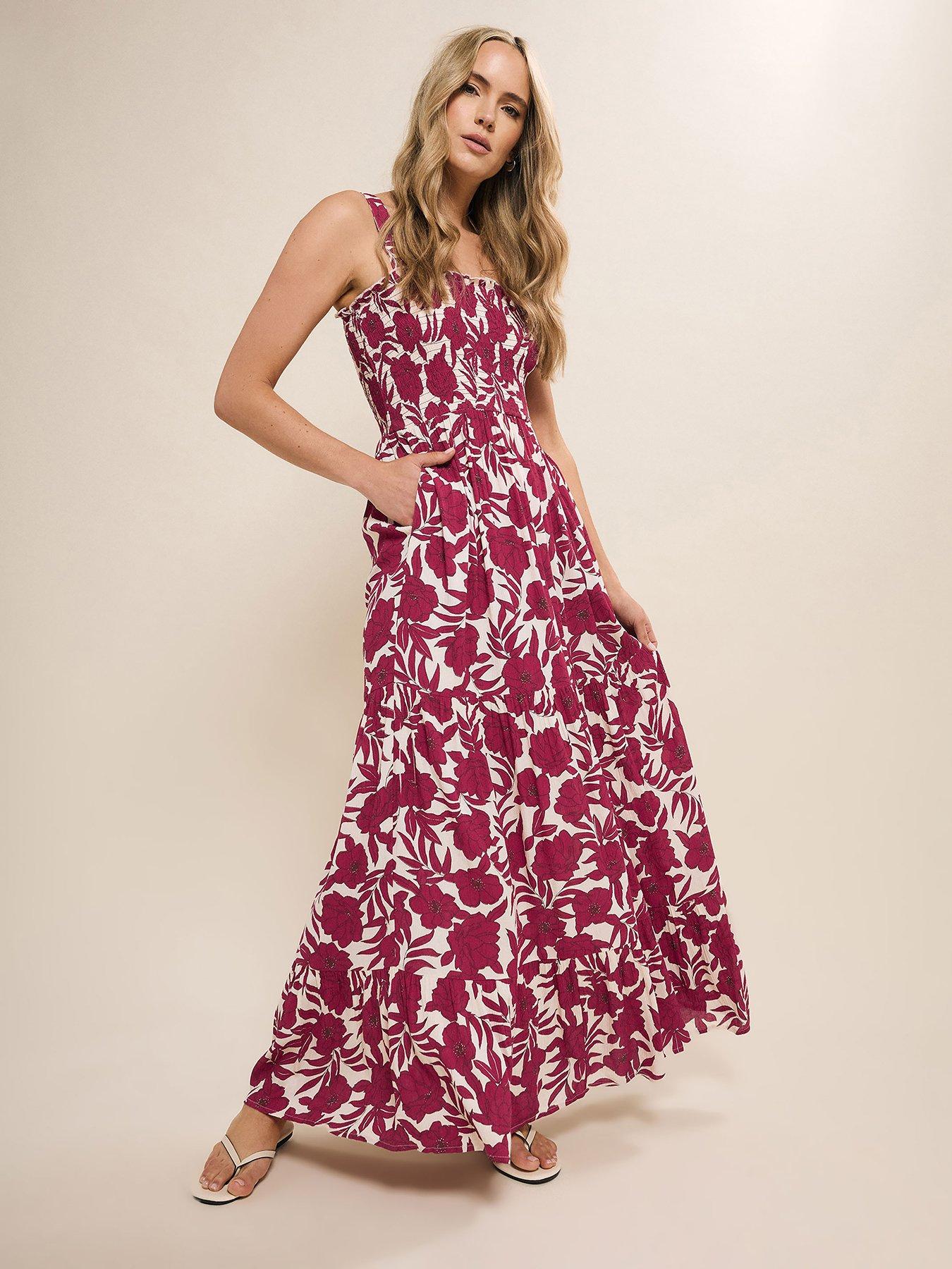 undefined Floral Strappy Tiered Dress - Red