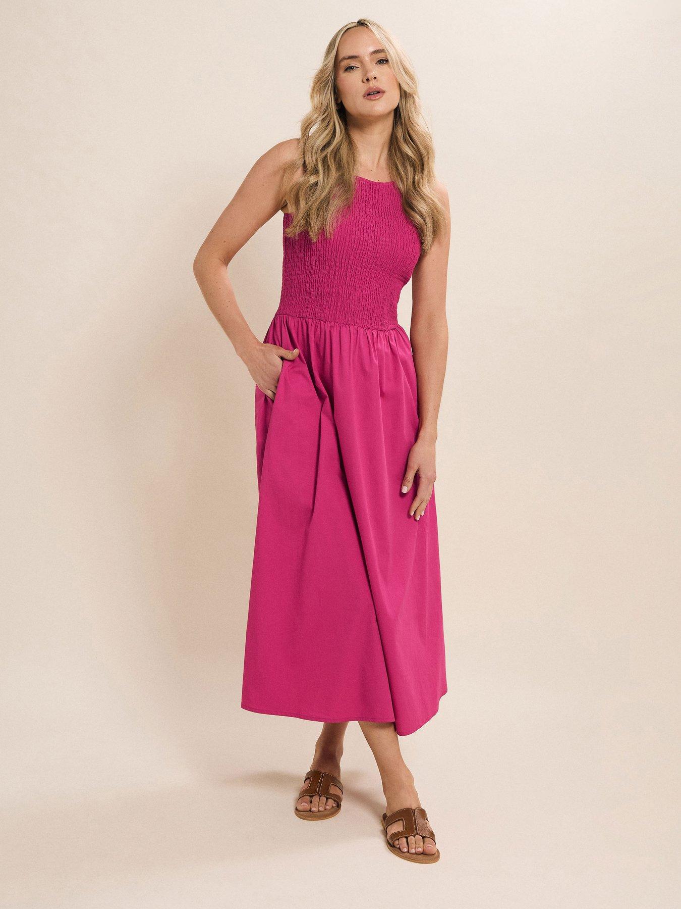undefined Tall Cotton Shirred Midi Dress
