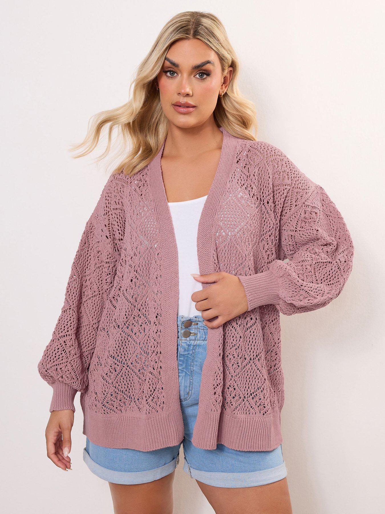 undefined Curve Diamond Stitch Balloon Cardigan - Pink