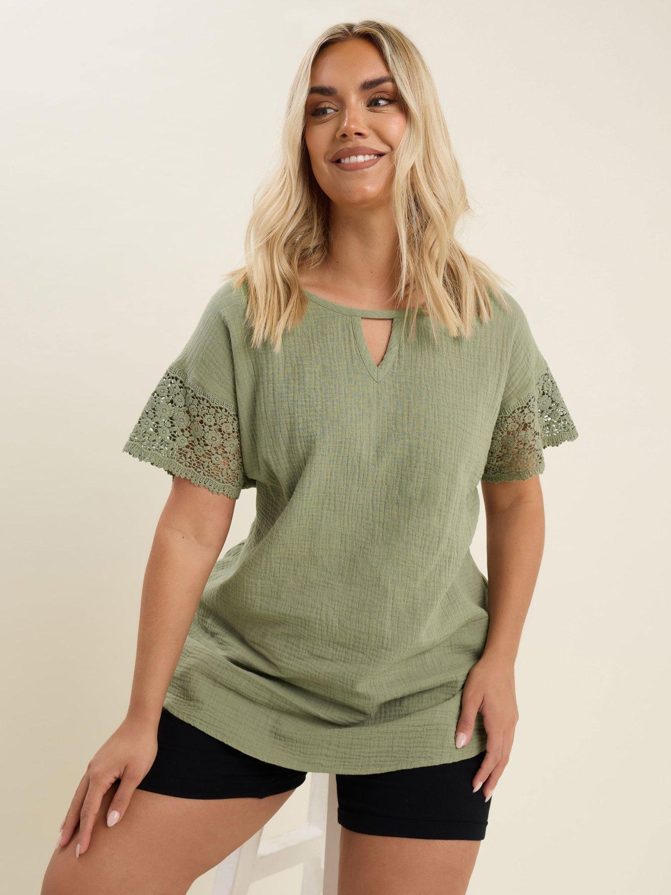 undefined Curve Cheesecloth Crochet Top
