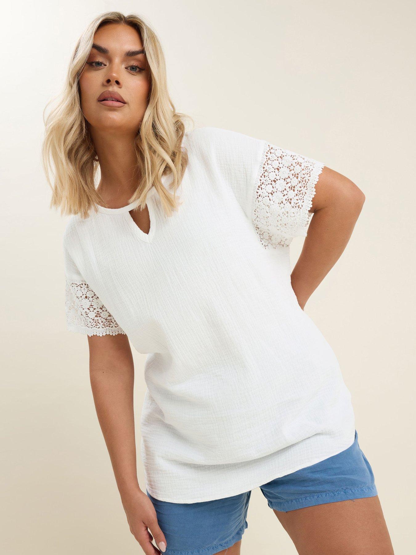 Image 1 of 4 of Yours Curve Crochet Cheesecloth Top - White