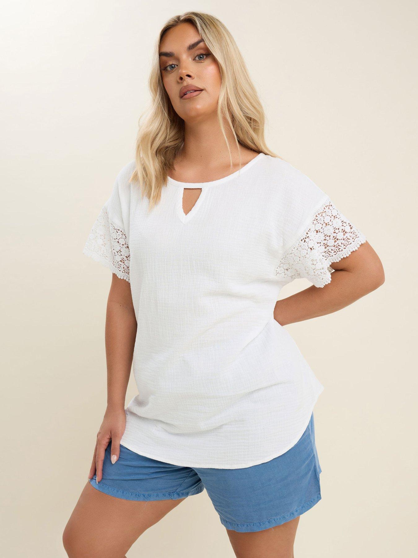 Image 4 of 4 of Yours Curve Crochet Cheesecloth Top - White
