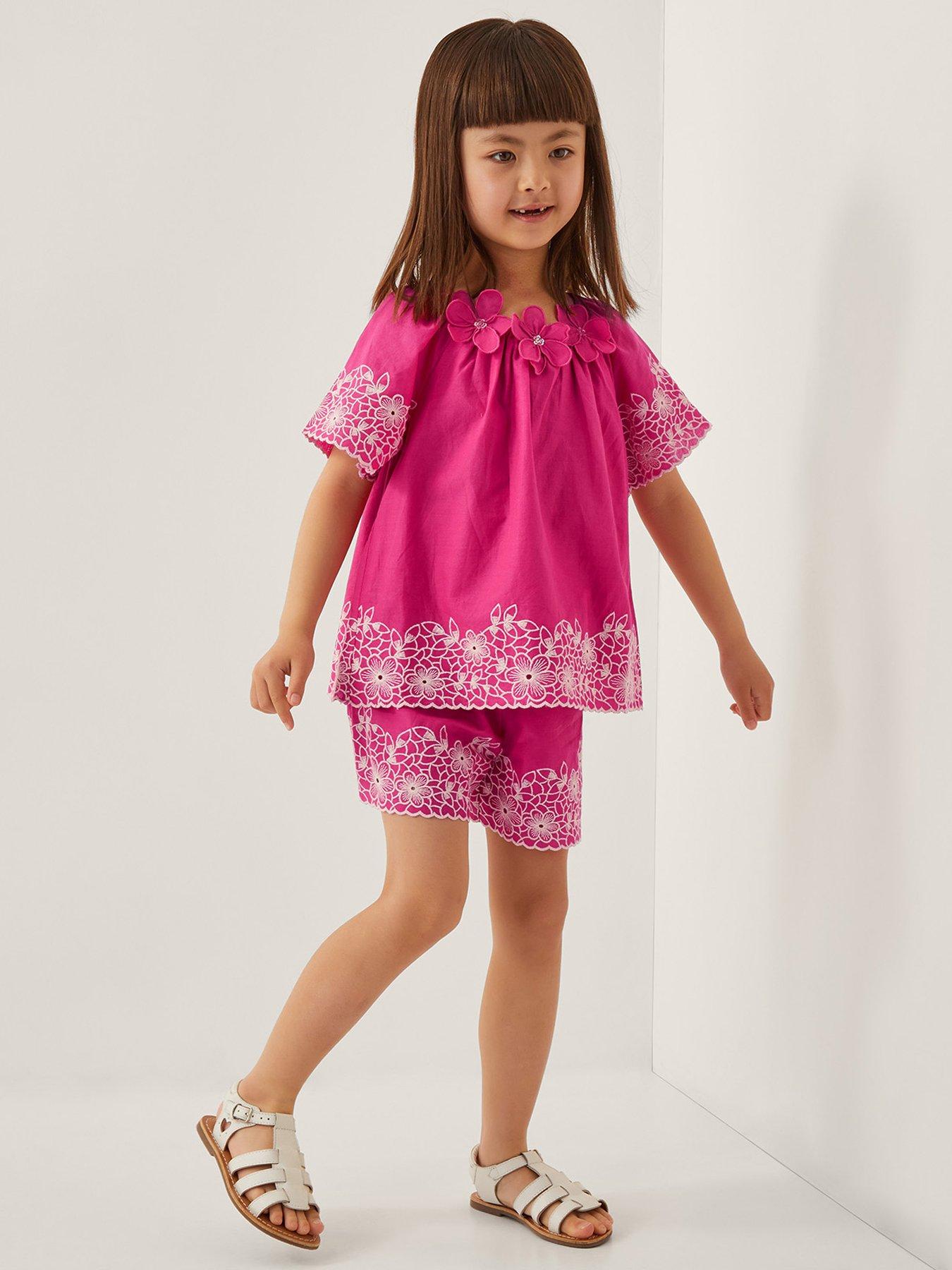 undefined Girls Palm Tree Embroidered Set - Pink