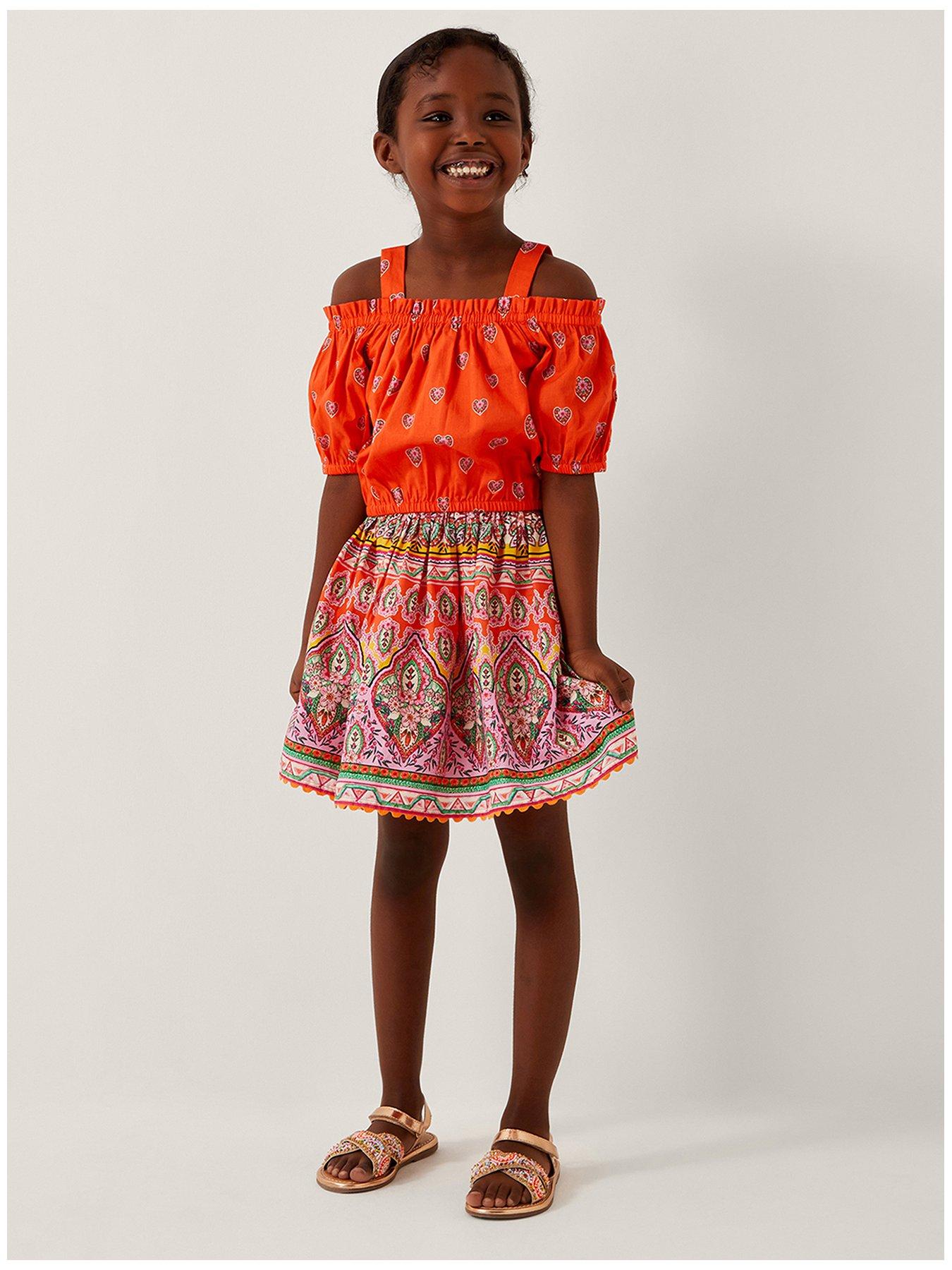 undefined Girls Hertiage Print Top & Skirt Set - Orange