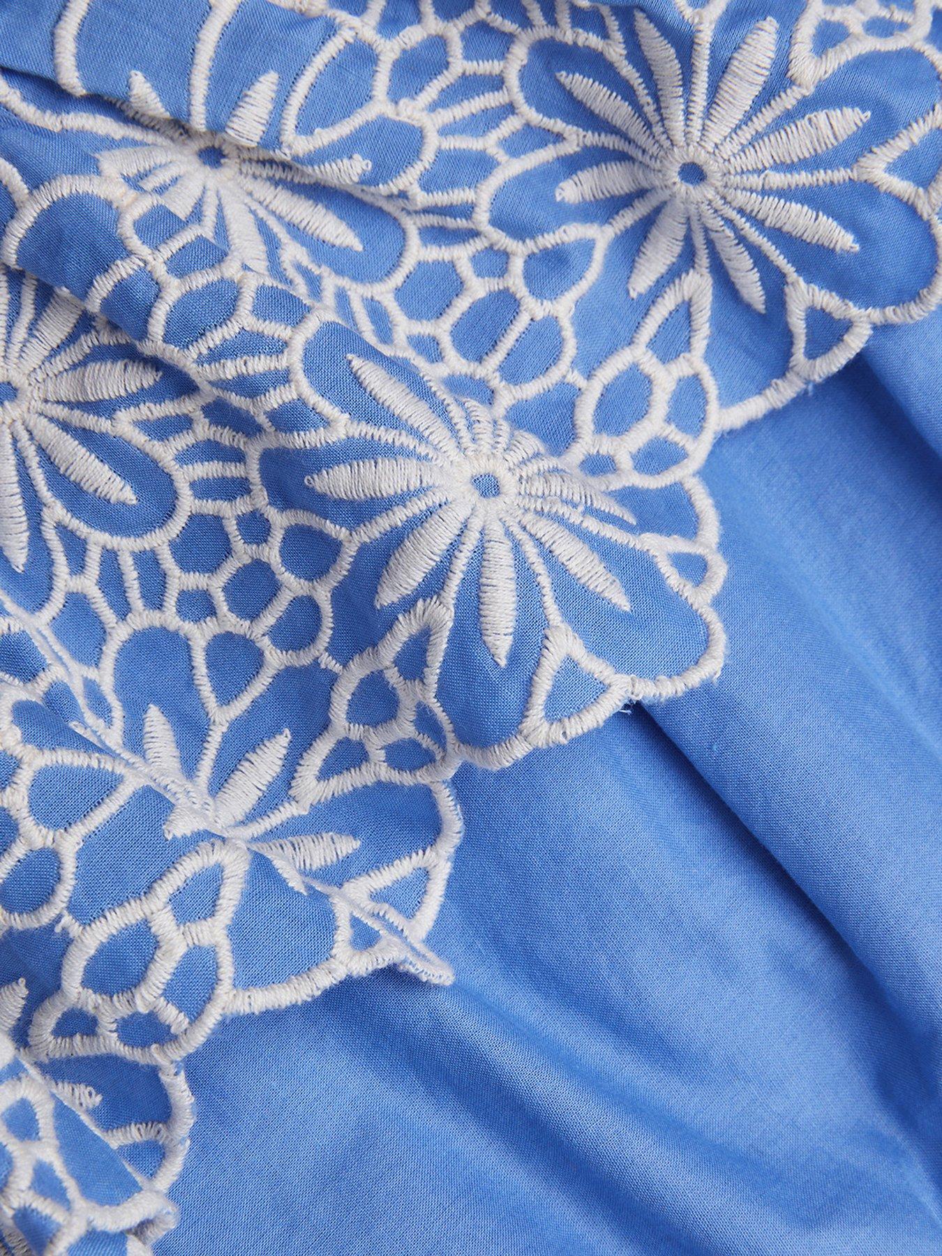 Image 4 of 4 of Monsoon Girls Embroidered Frill Playsuit - Blue