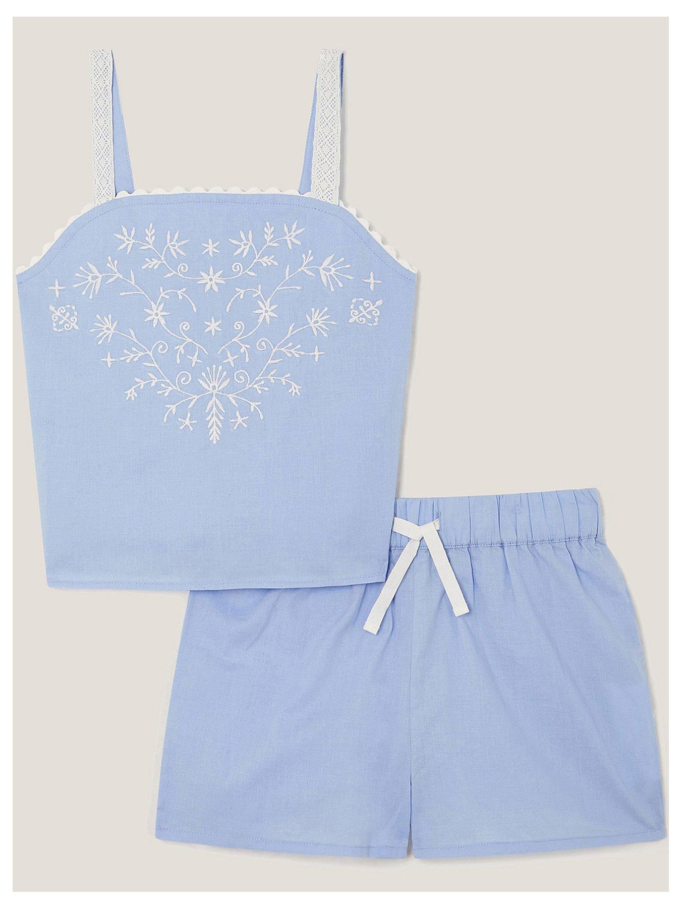 undefined Girls Embroidered Top and Shorts Pyjama Set - Blue
