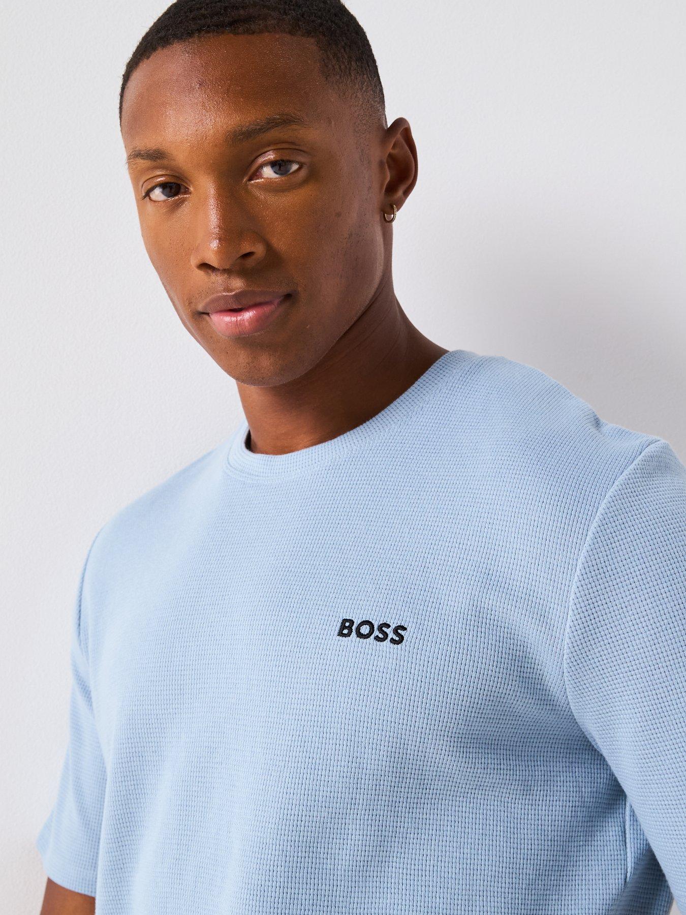 Image 4 of 6 of BOSS Regular Fit Waffle Loungewear T-Shirt - Light Blue