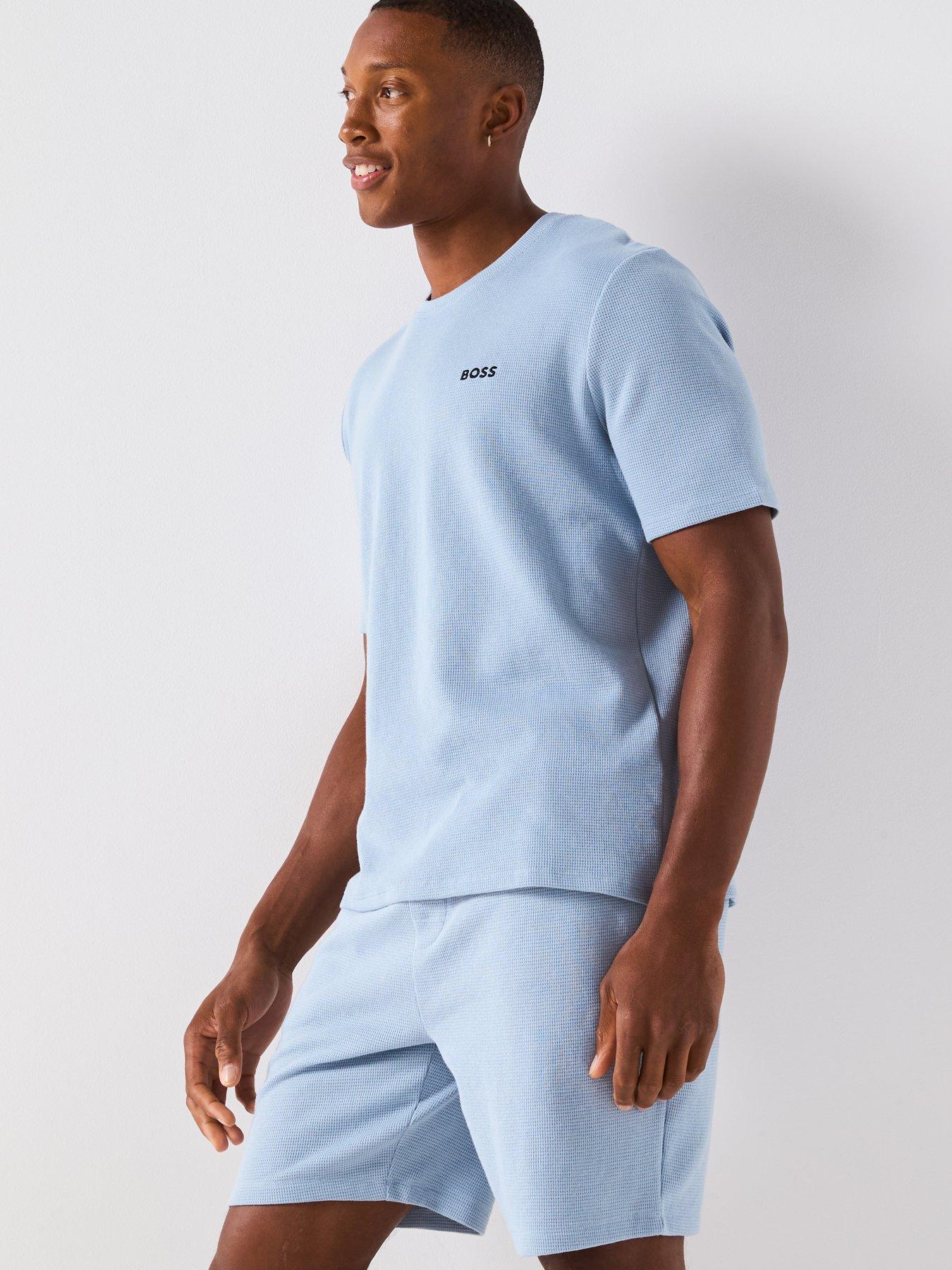 Image 5 of 6 of BOSS Regular Fit Waffle Loungewear T-Shirt - Light Blue