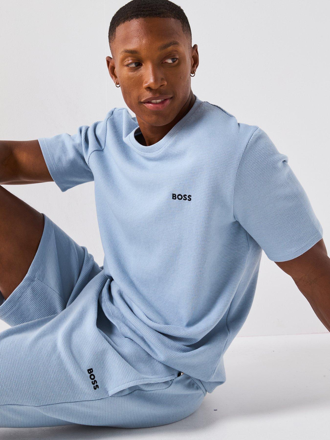 Image 6 of 6 of BOSS Regular Fit Waffle Loungewear T-Shirt - Light Blue