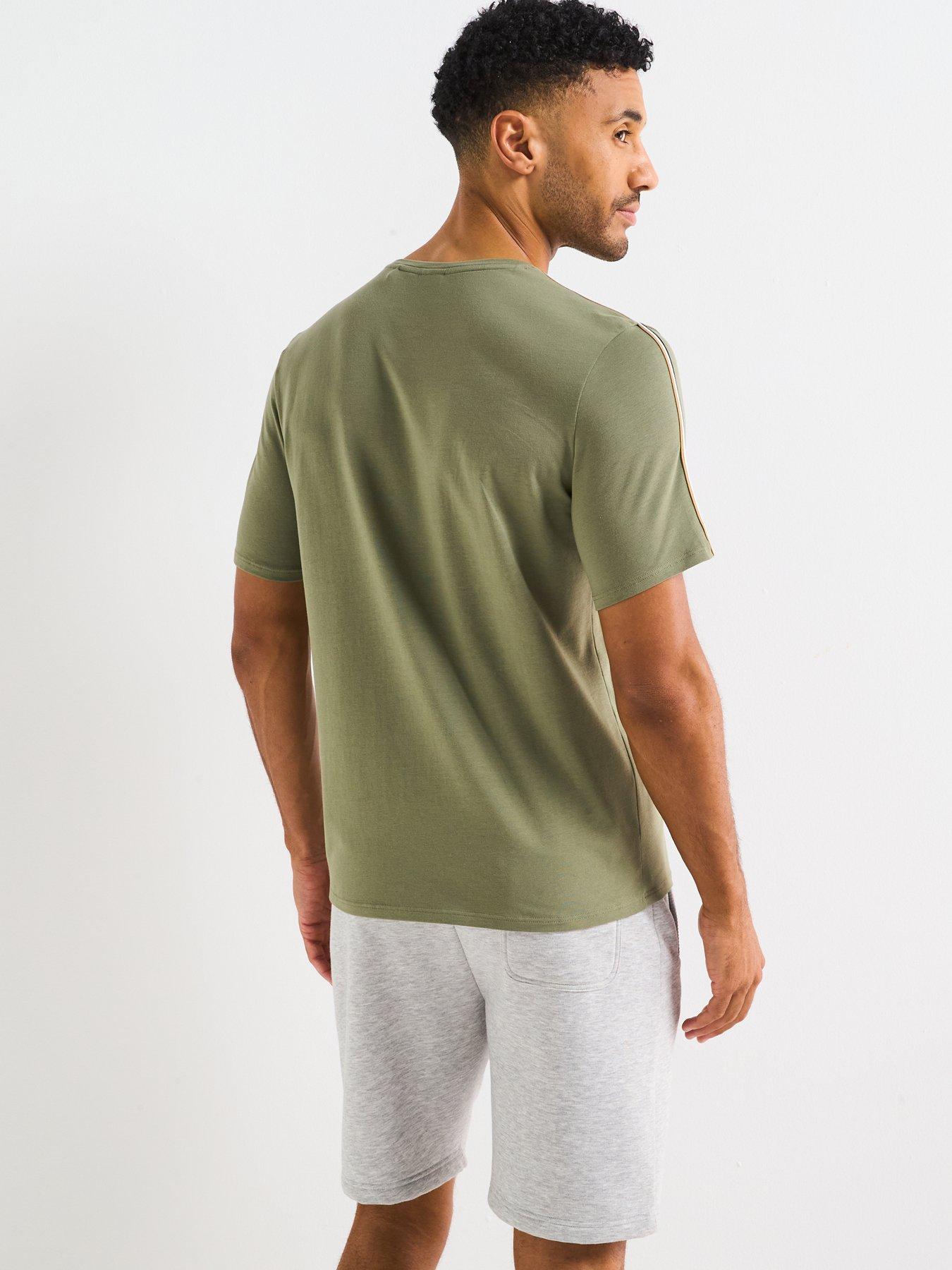 Image 2 of 4 of BOSS Unique Global Stripe Taped Loungewear T-Shirt - Khaki