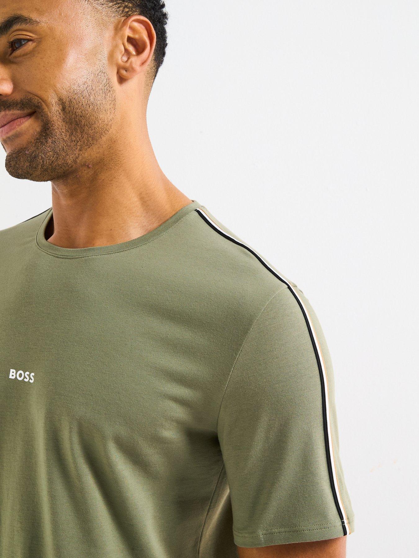 Image 4 of 4 of BOSS Unique Global Stripe Taped Loungewear T-Shirt - Khaki
