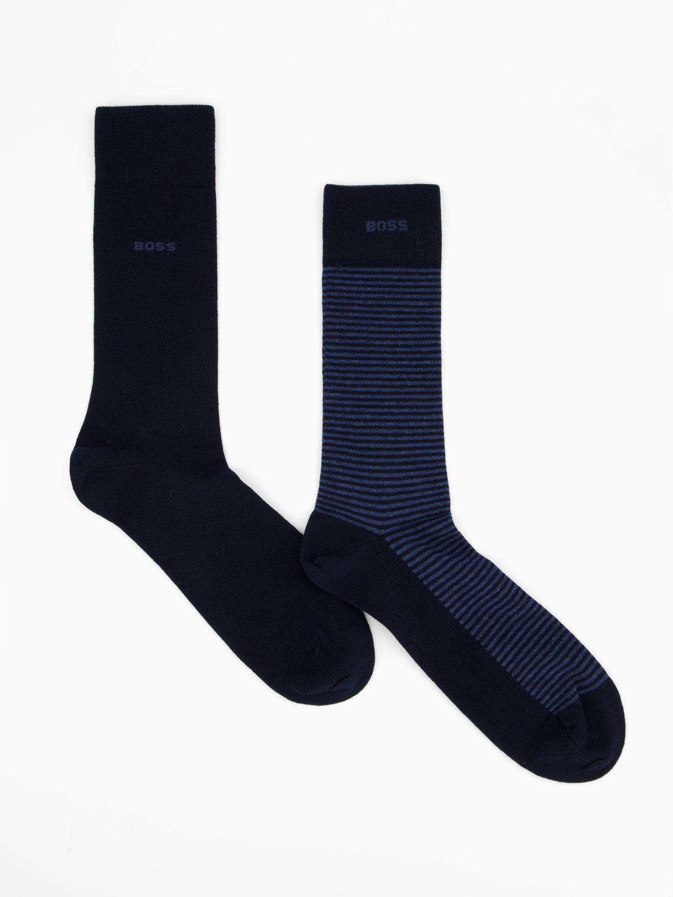 undefined 2 Pack Striped Crew Socks - Navy
