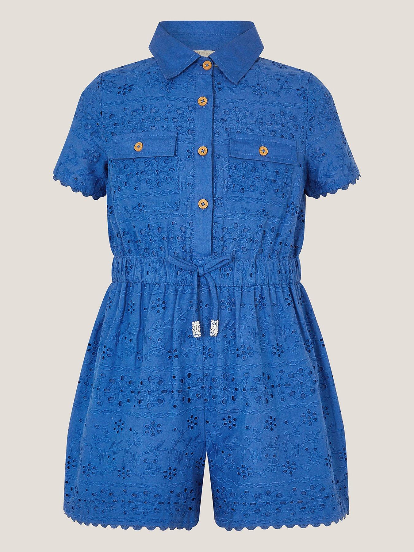 undefined Girls Broderie Playsuit - Blue