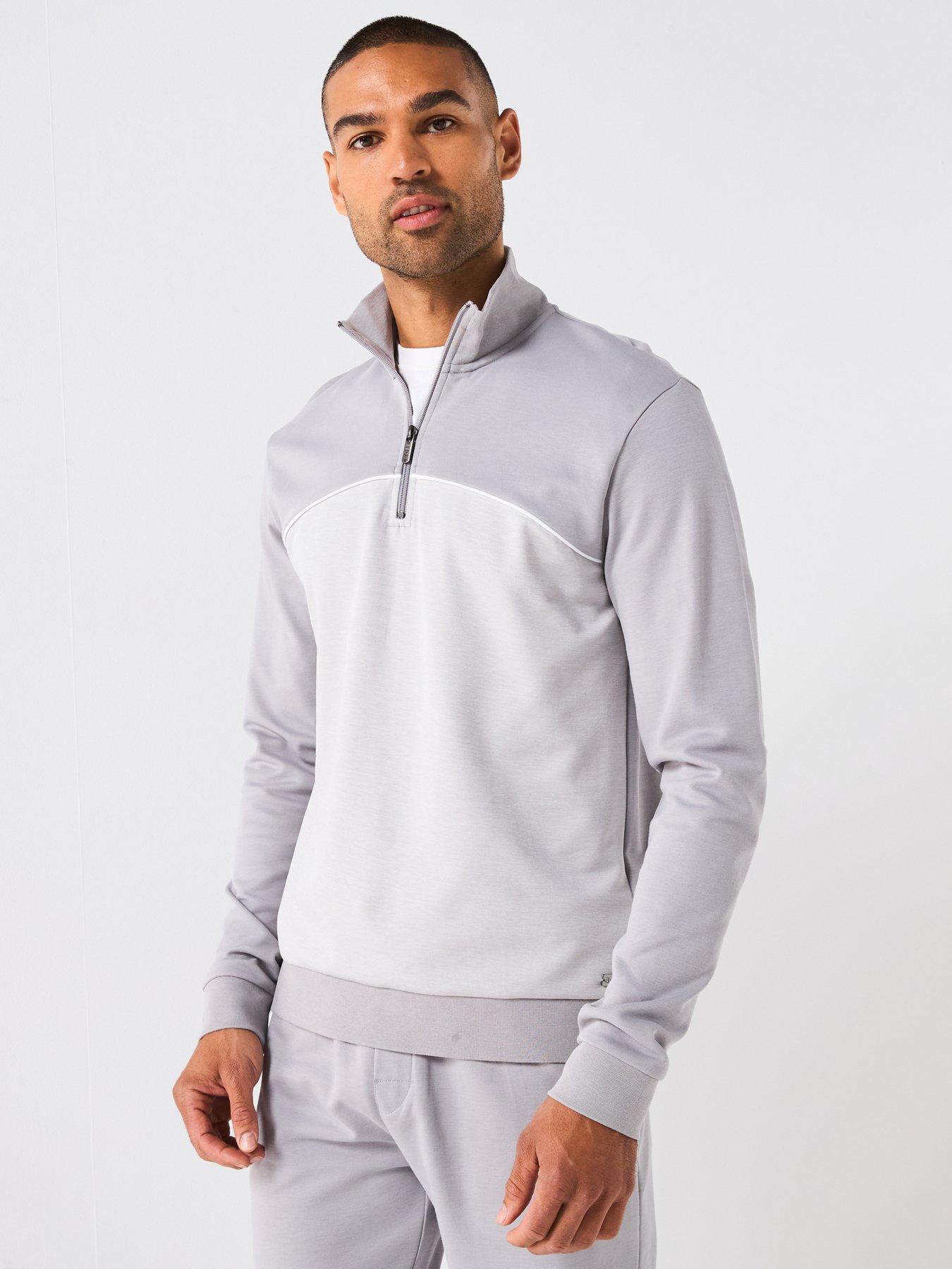 BOSS Contrast Panel 1/4 Zip Loungewear Top - Grey