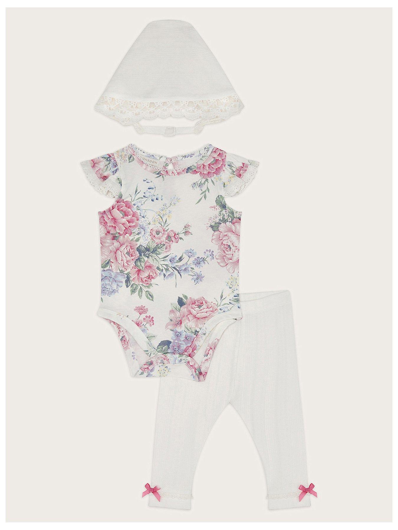 undefined Baby Girls 3-Piece Floral Pointelle Set - Light Cream