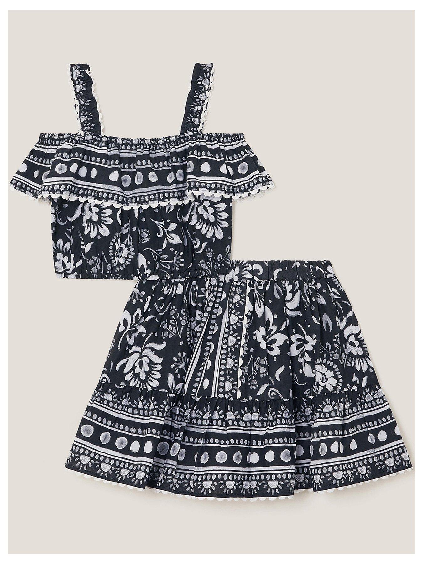 undefined Girls Monochrome Tile Print Set - Black