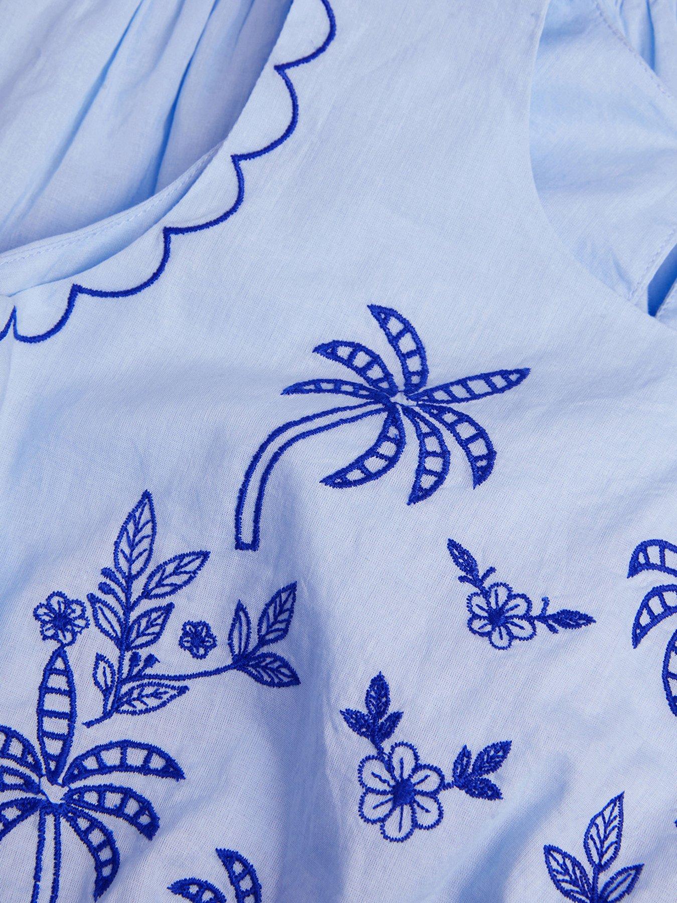 Image 4 of 4 of Monsoon Girls Palm Tree Embroidered Top And Skirt Set - Blue