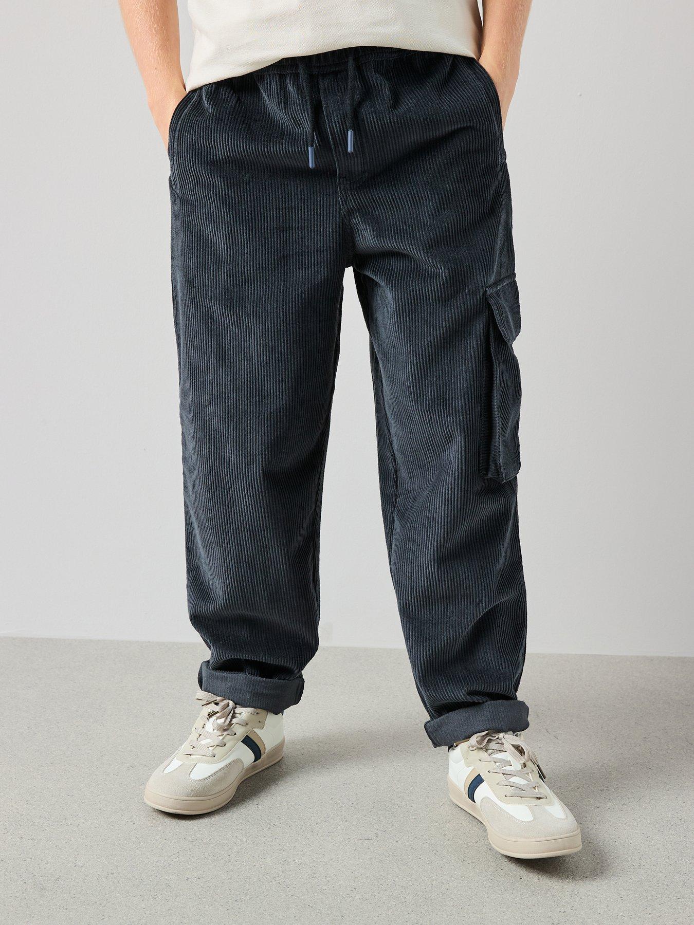 The Very Collection Boys Cord Wide Leg Cargo Trousers - Charcoal Grey