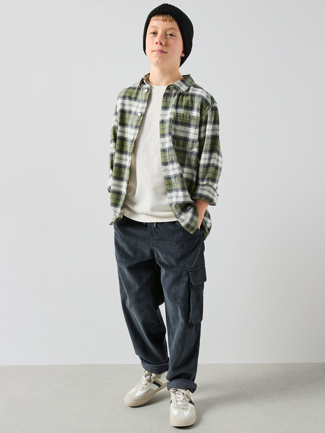Image 3 of 6 of The Very Collection Boys Cord Wide Leg Cargo Trousers - Charcoal Grey