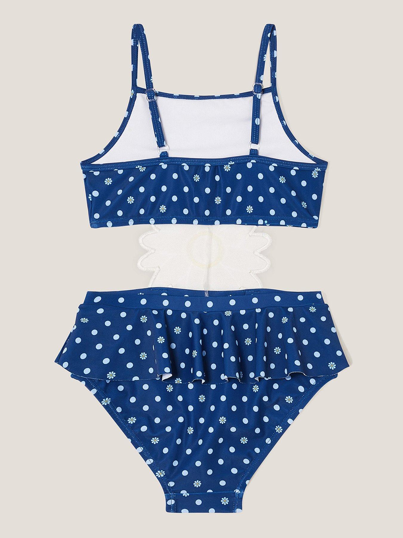 Image 2 of 3 of Monsoon Girls Amalfi Daisy Polka Dot Swimsuit - Blue