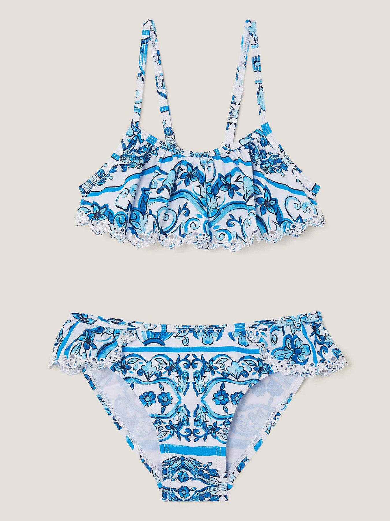 undefined Girls Calista Print Ruffle Bikini - Blue