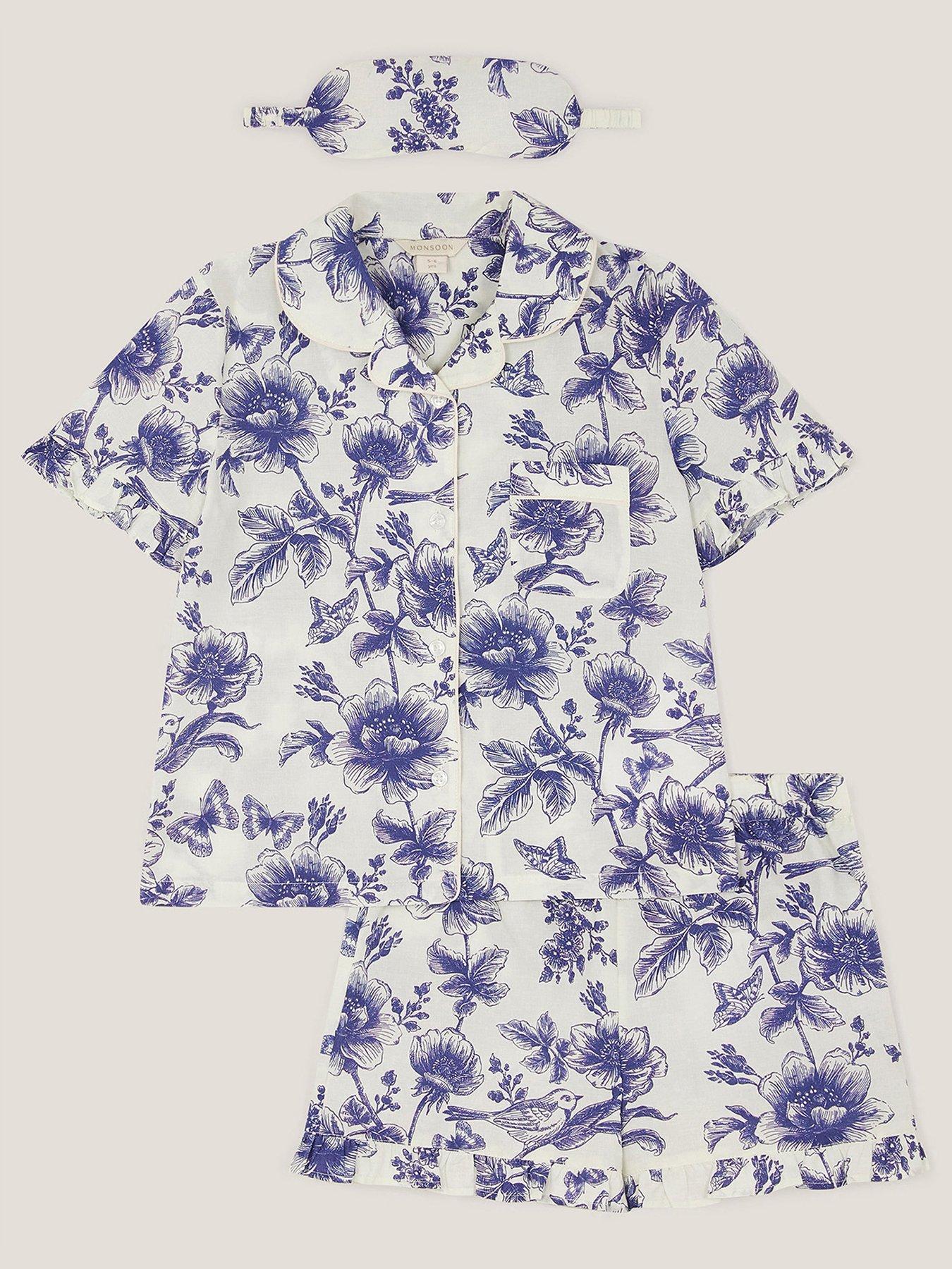 undefined Girls Toille Woven Floral Print Pyjamas - Blue