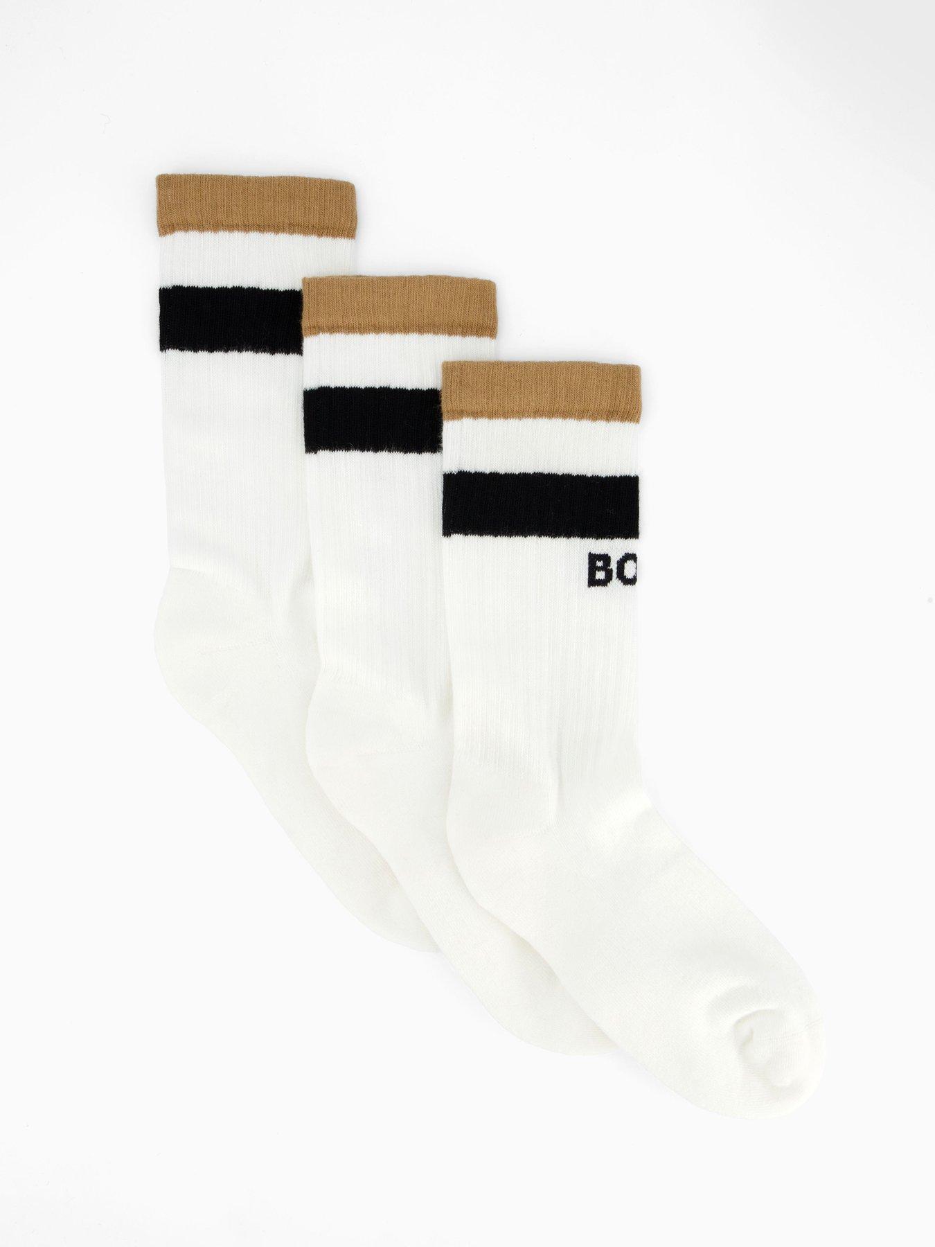 undefined 3 Pack Rib Iconic Crew Socks - White