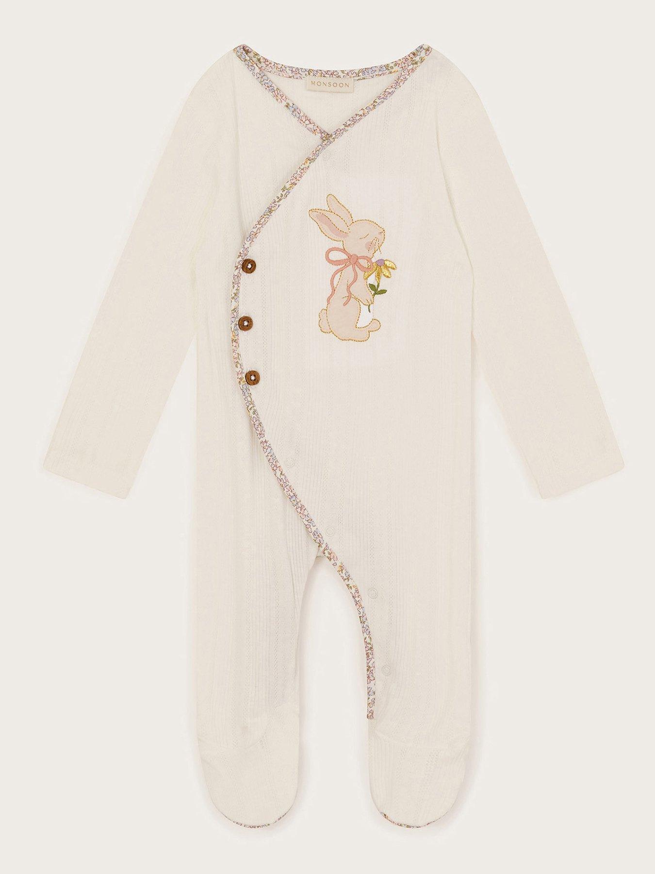 undefined Baby Girls Peri Bunny Embroidered Sleepsuit - Light Cream