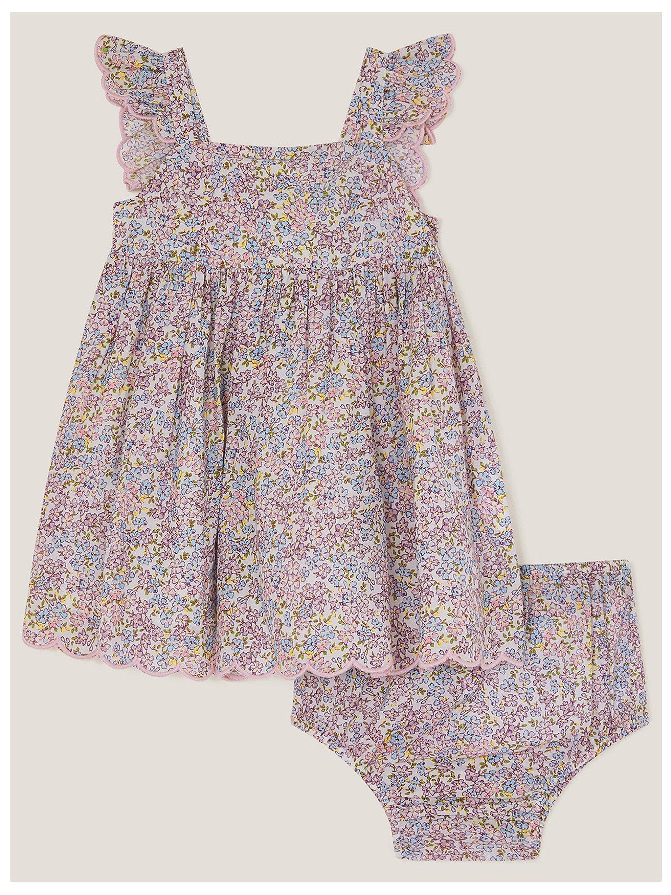 Image 1 of 3 of Monsoon Baby Girls Peri Floral Sundress And Briefs Set - Light Purple